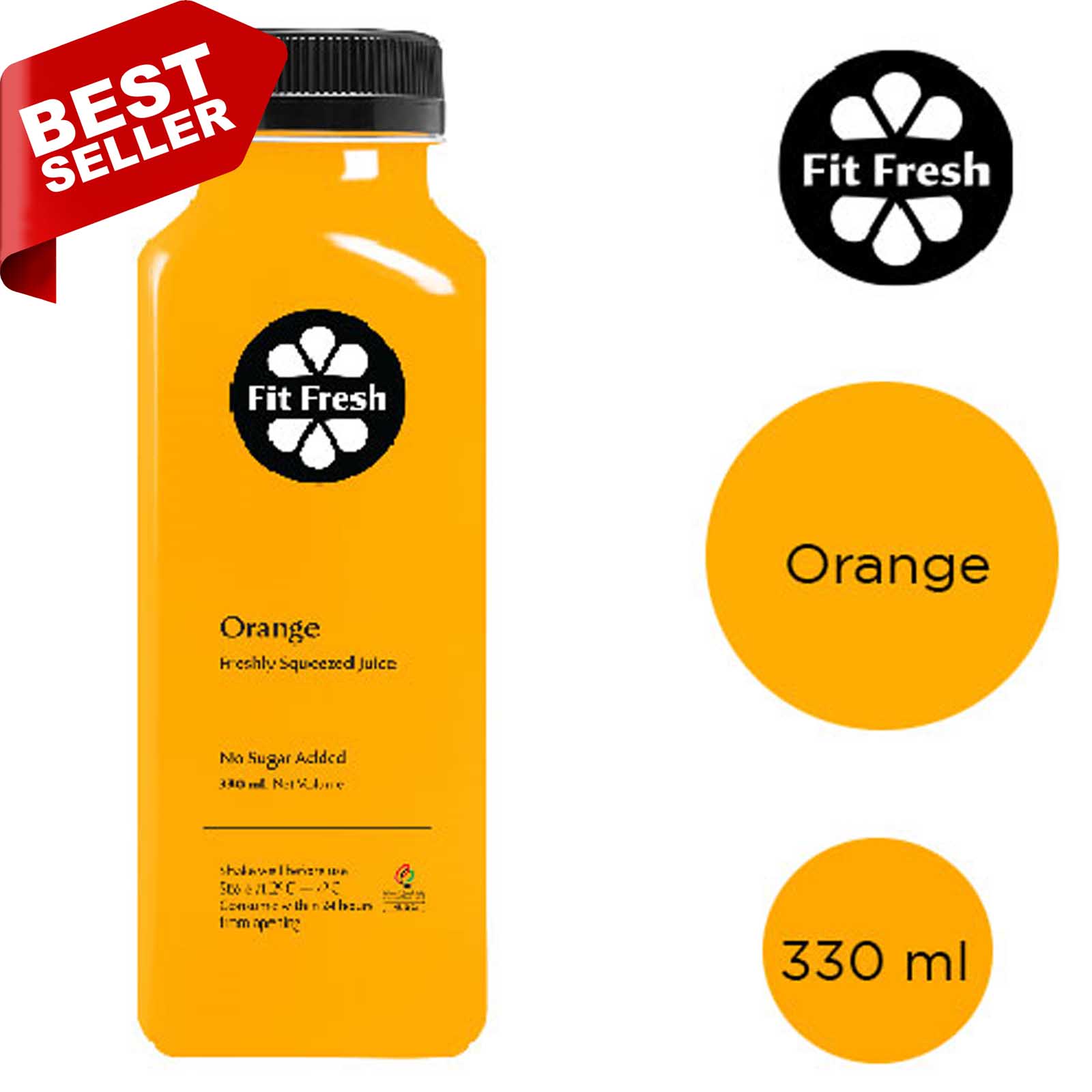  Fit Fresh Orange Juice 330 ml (Cold-Pressed Fresh Juice, Freshly-Squeezed Daily, 100% Made From Hand-Picked Fresh Oranges, No Sugar Added, No Water Added)