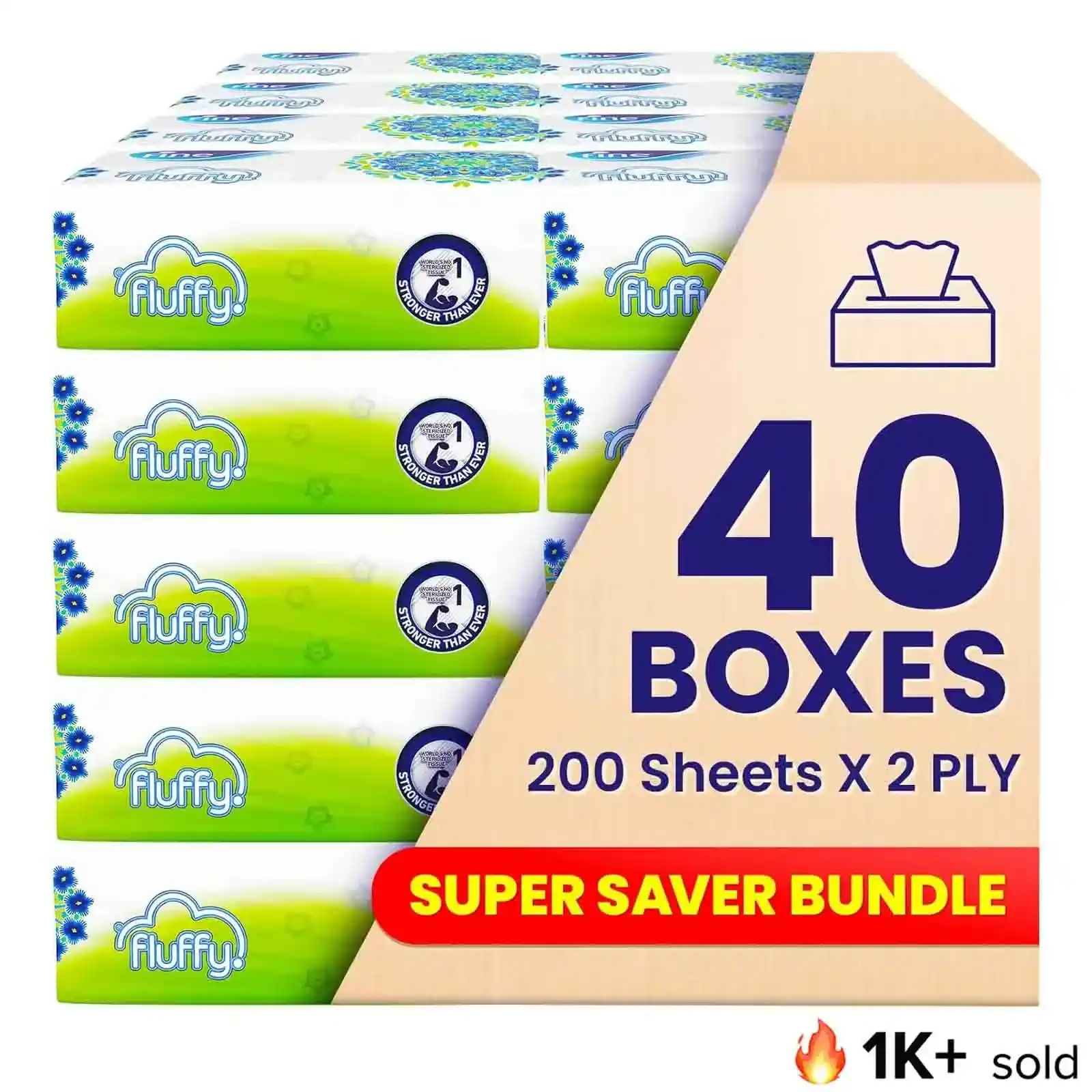 TISSUE FACIAL FINE FLUFFY 200 X 2 PLY ( 4 x 10 PCS )