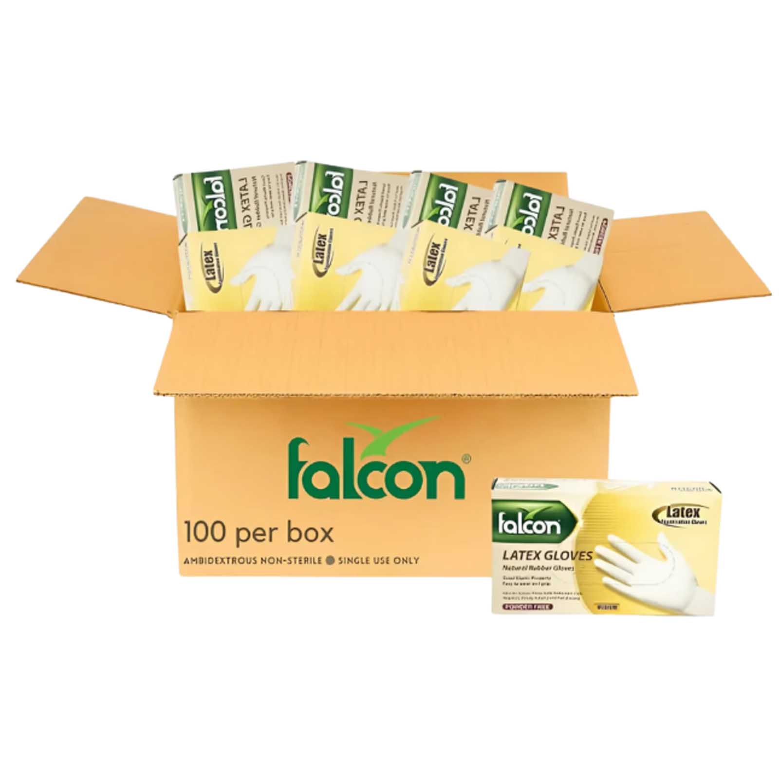 LATEX GLOVES PF MEDIUM  WHITE FALCON  ( 10 X 100 PCS )