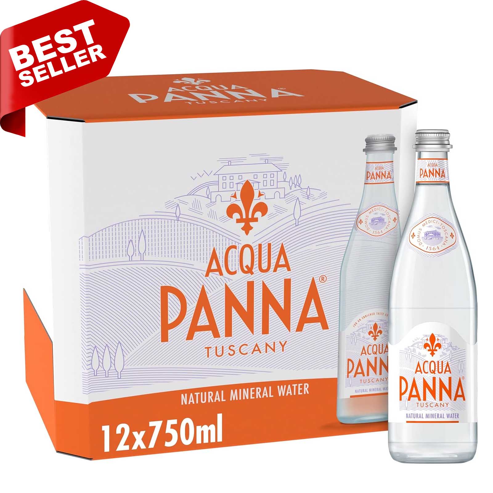 WATER MINERAL GLASS BOTTLE ACQUA PANNA ( 12 X 750 ml )