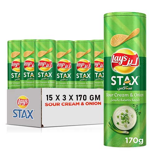  Lays Stax Sour Cream and Onion Potato Crisps 15 X 3 X 170 gm