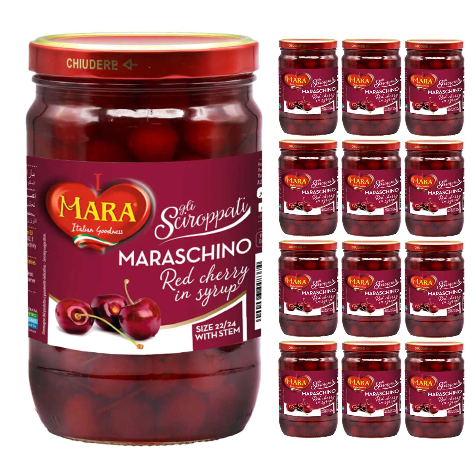 CHERRY RED IN SYRUP MARASCHINO MARA (12 X 225 gm)