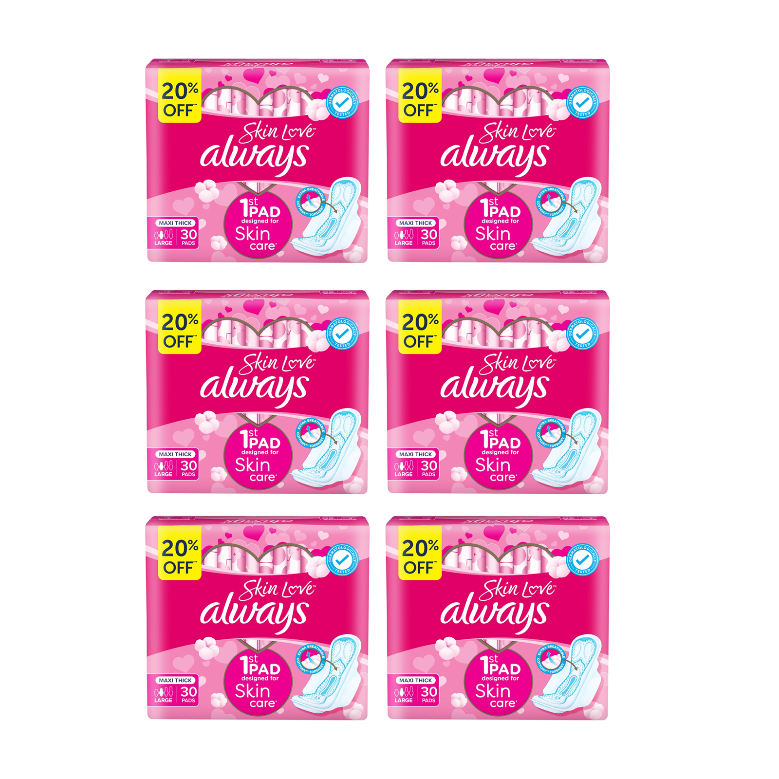 SANITARY PAD BREATHABLE SOFT MAXI THICK ALWAYS (6 X 30 PC)