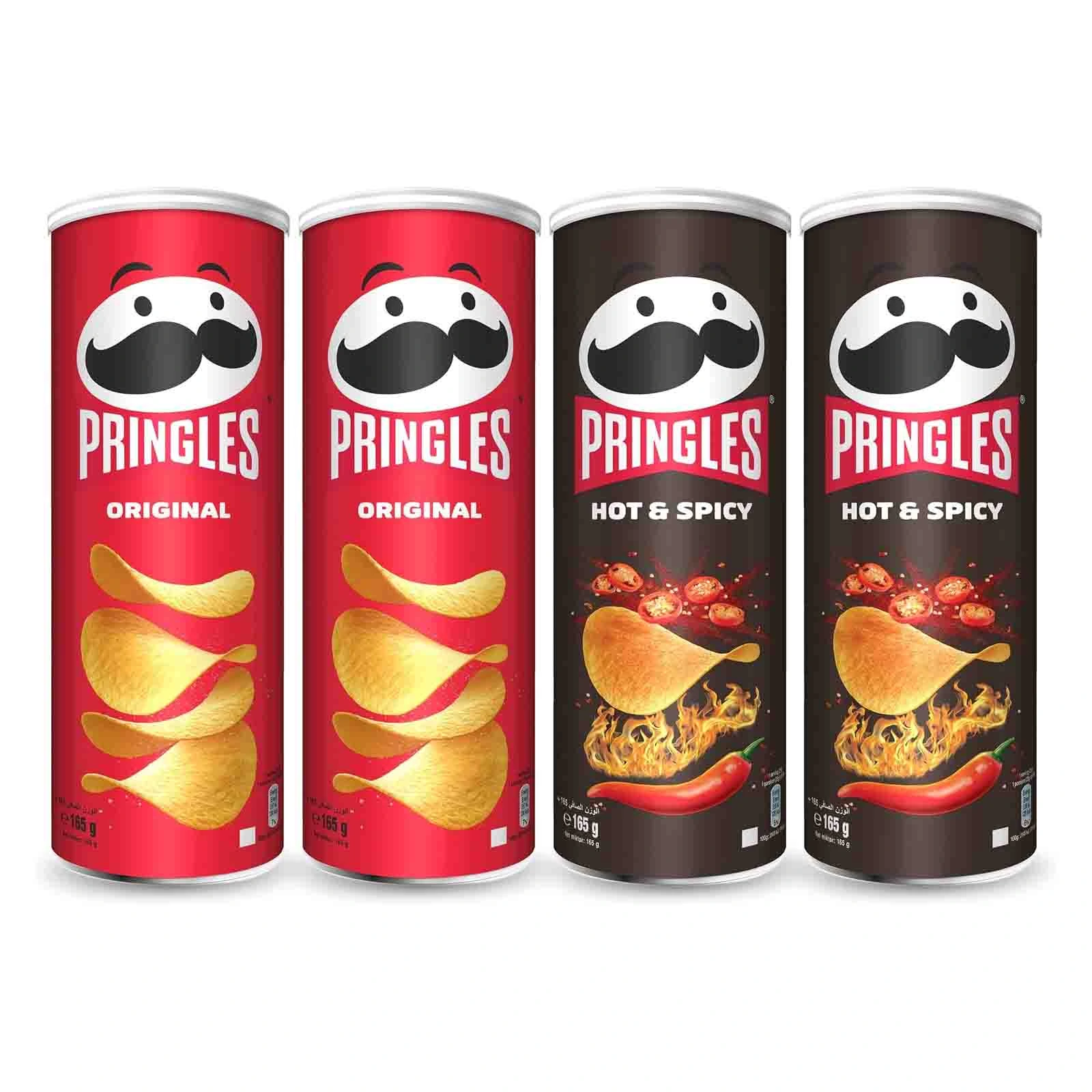 CHIPS ORIGINAL + HOT & SPICY PRINGLES ( 2 + 2 X 165 GM )