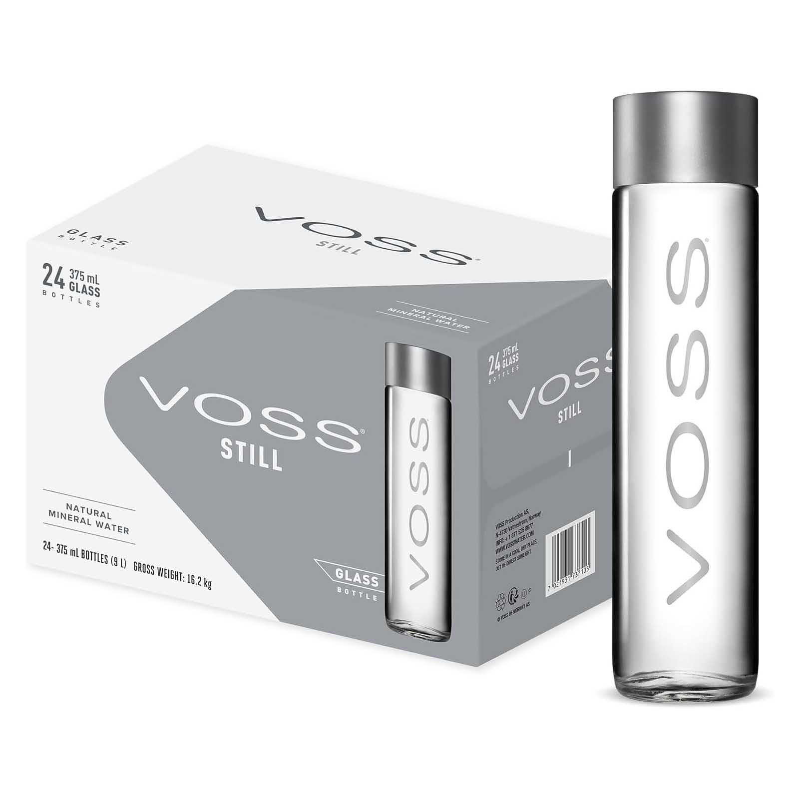 WATER SPARKLING GLASS BOTTLE VOSS (24 X 375 ML)