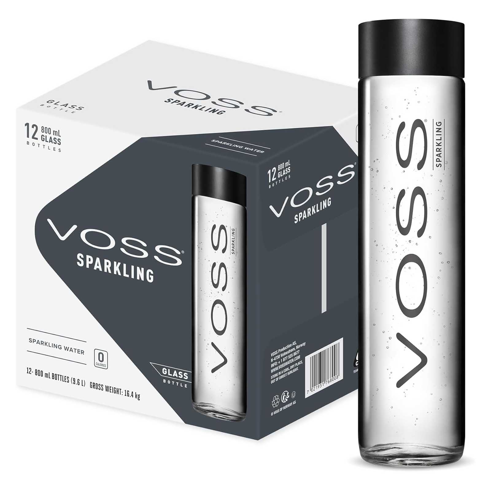 WATER SPARKLING GLASS BOTTLE VOSS (12 X 800 ML)