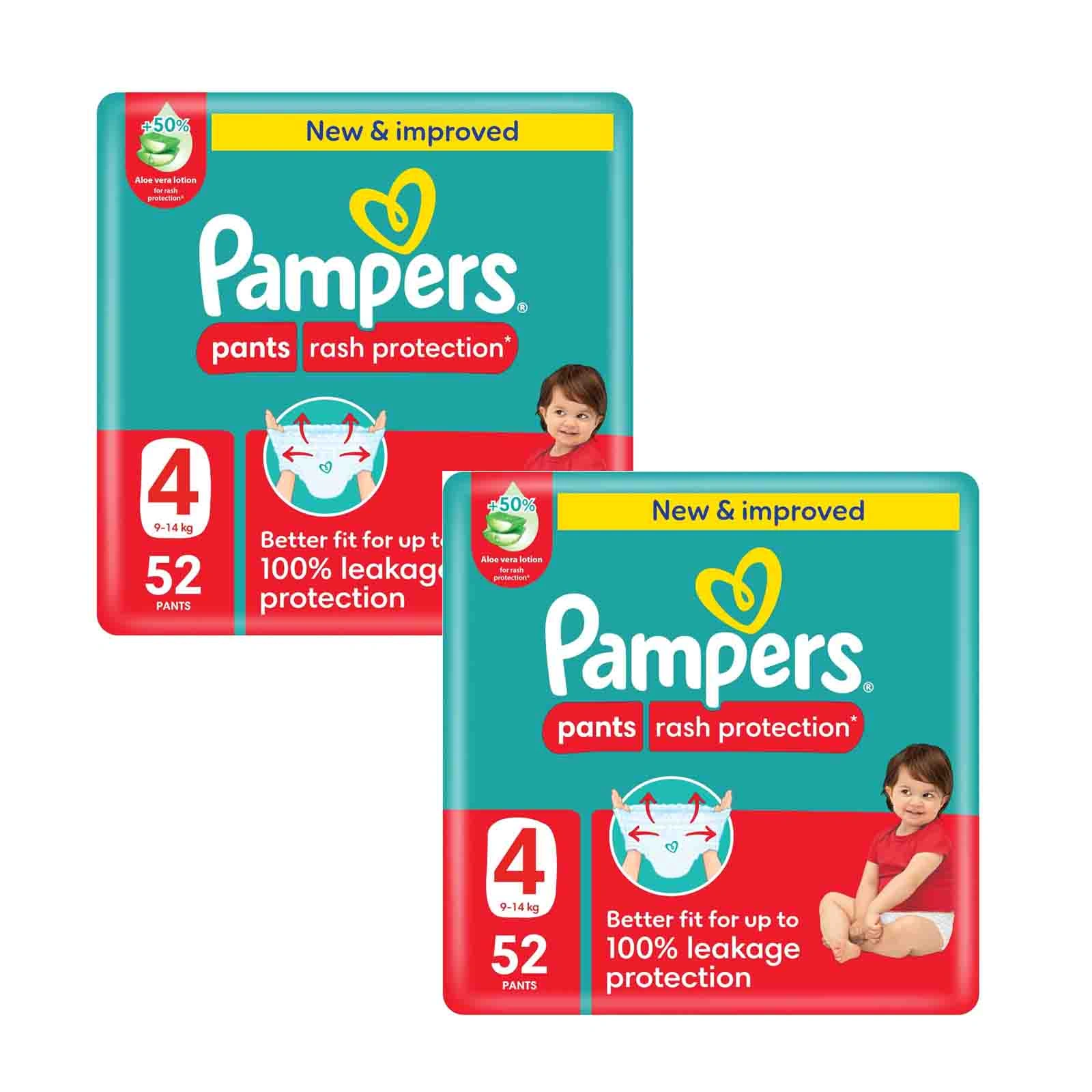 DIAPERS BABY PANTS SIZE 4, 9-14 KG PAMPERS (2 X 52 PC)