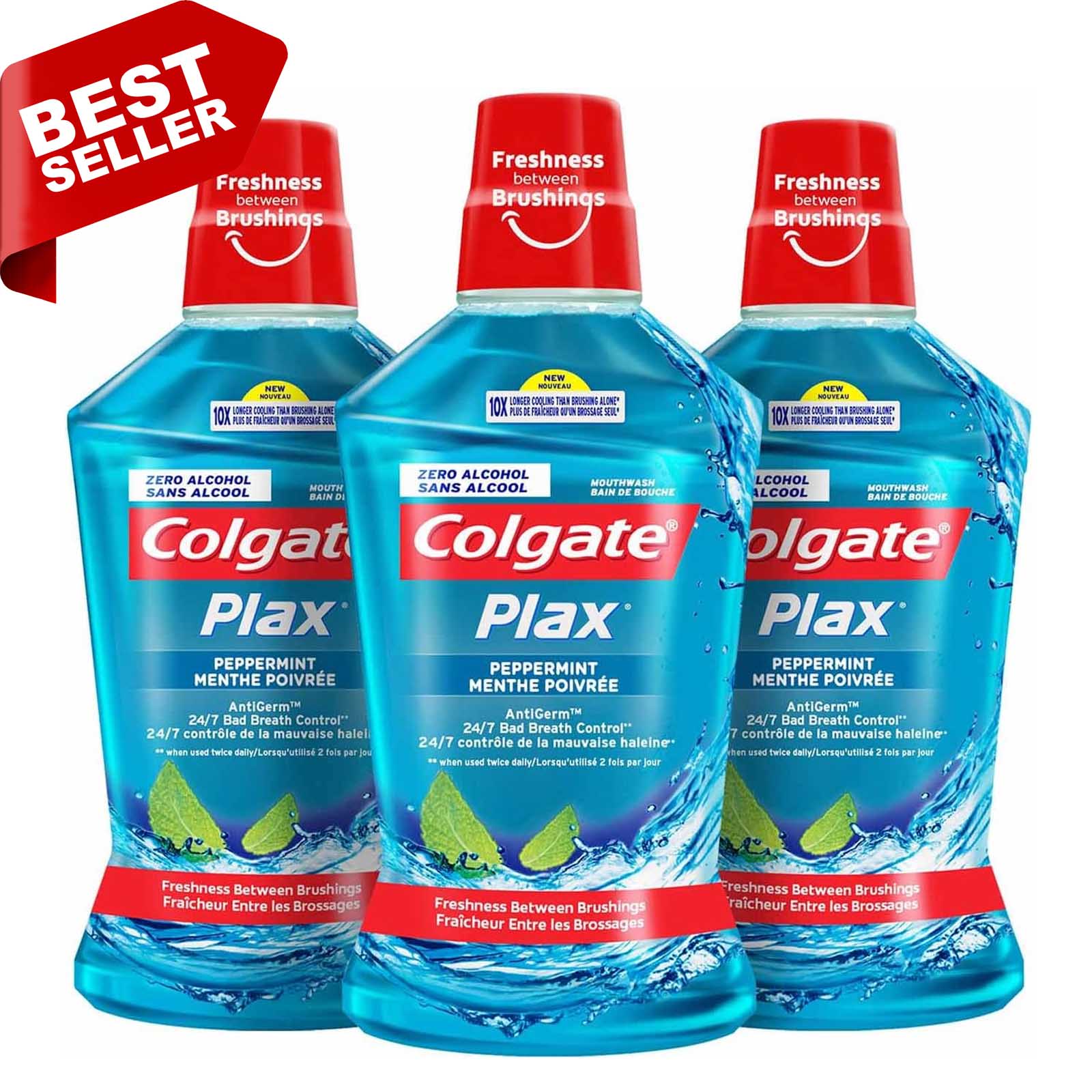 MOUTH WASH PEPPERMINT BLUE PLAX COLGATE ( 3 X 500 ml )