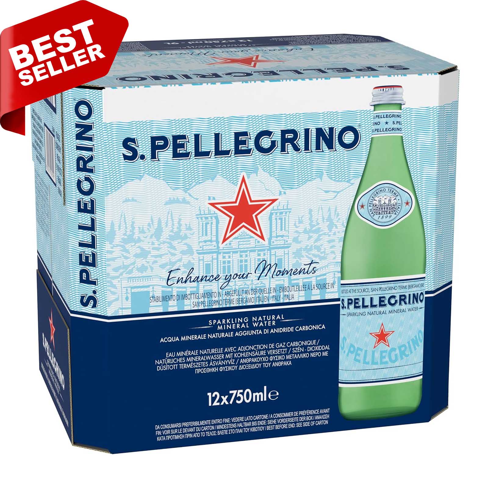 WATER SPARKLING GLASS BOTTLE SAN PELLEGRINO ( 12 X 750 ml )