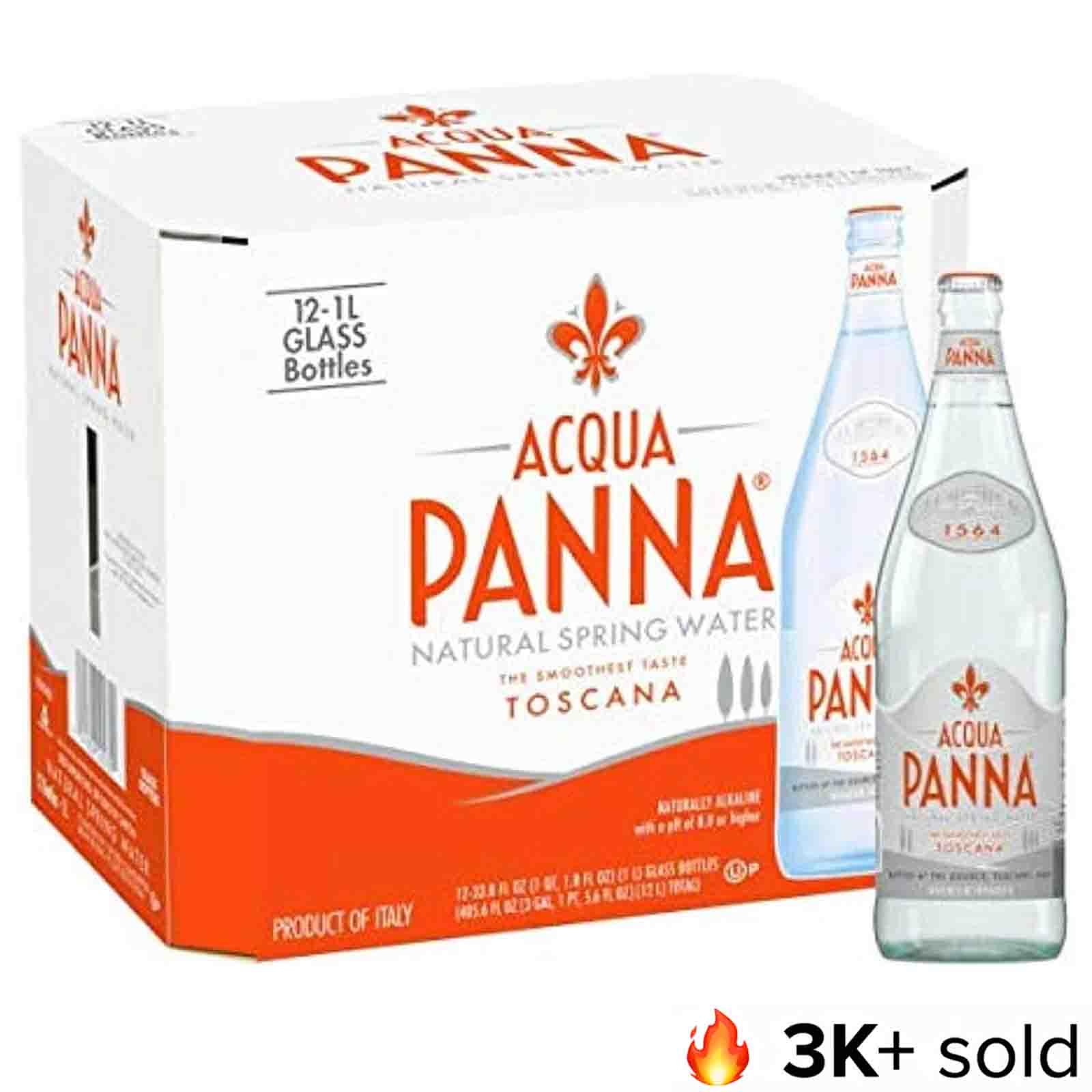 WATER MINERAL GLASS BOTTLE ACQUA PANNA ( 12 X 1 LTR )