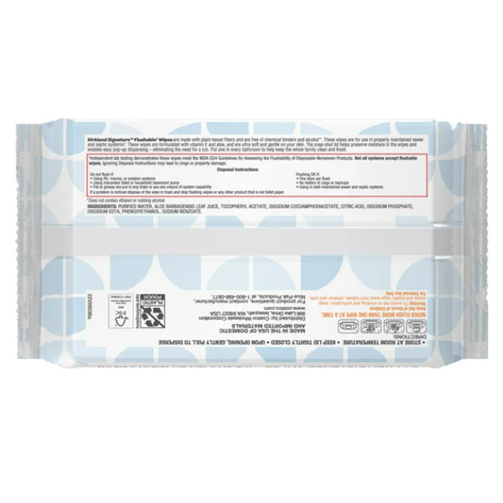  Wipes Flushable Plant Based Kirkland Signature  64 Wipes