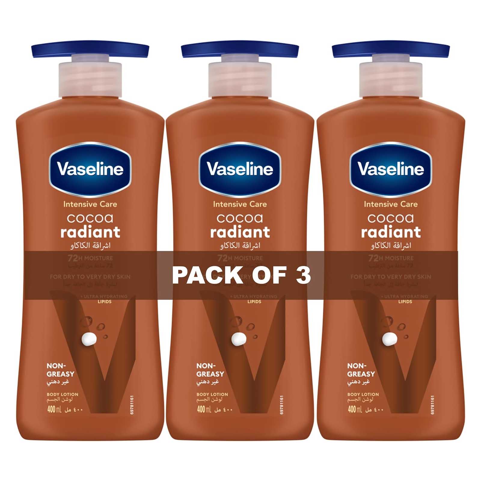 BODY LOTION COCOA RADIANT VASELINE ( 3 X 400 ML )