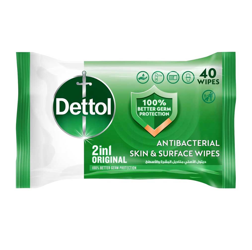 WIPES ANTIBACTERIAL ORIGINAL SKIN & SURFACE DETTOL ( 40 PCS )