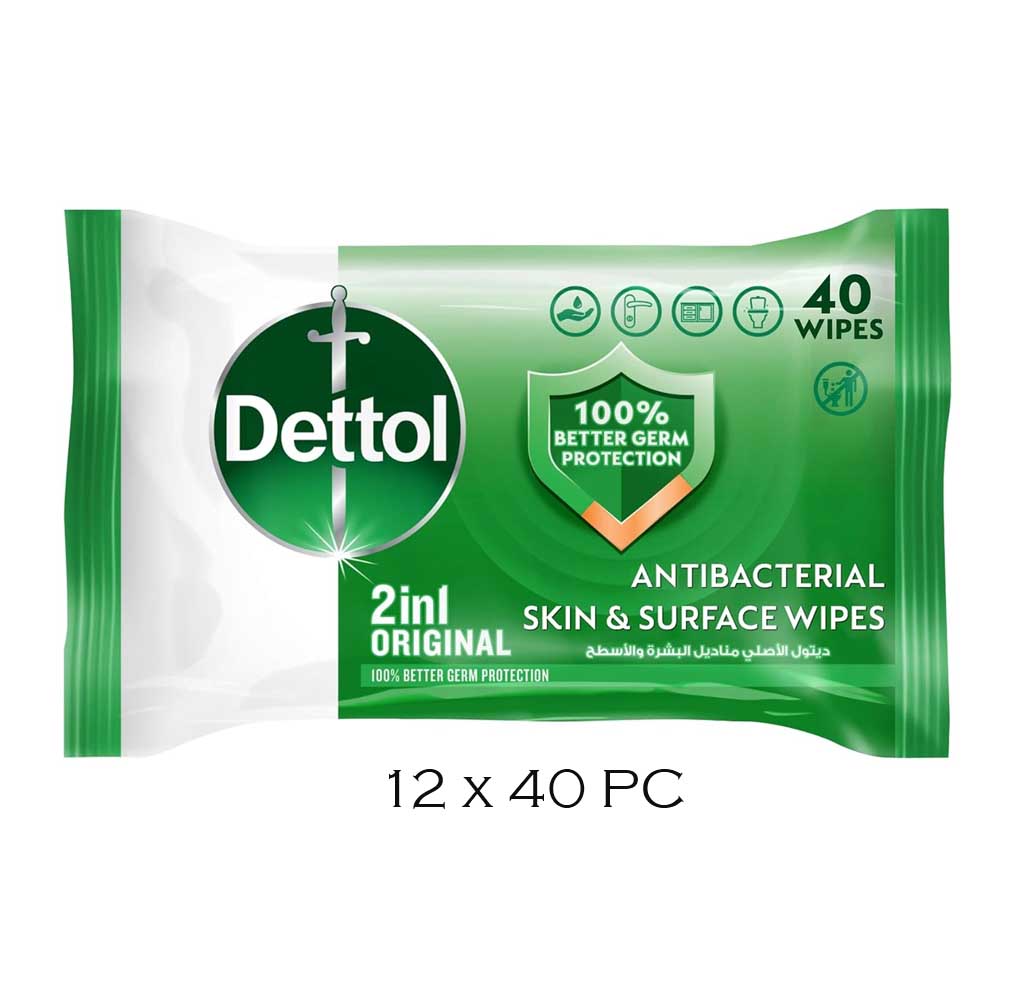 WIPES ANTIBACTERIAL ORIGINAL SKIN & SURFACE DETTOL ( 12 X 40 PCS )