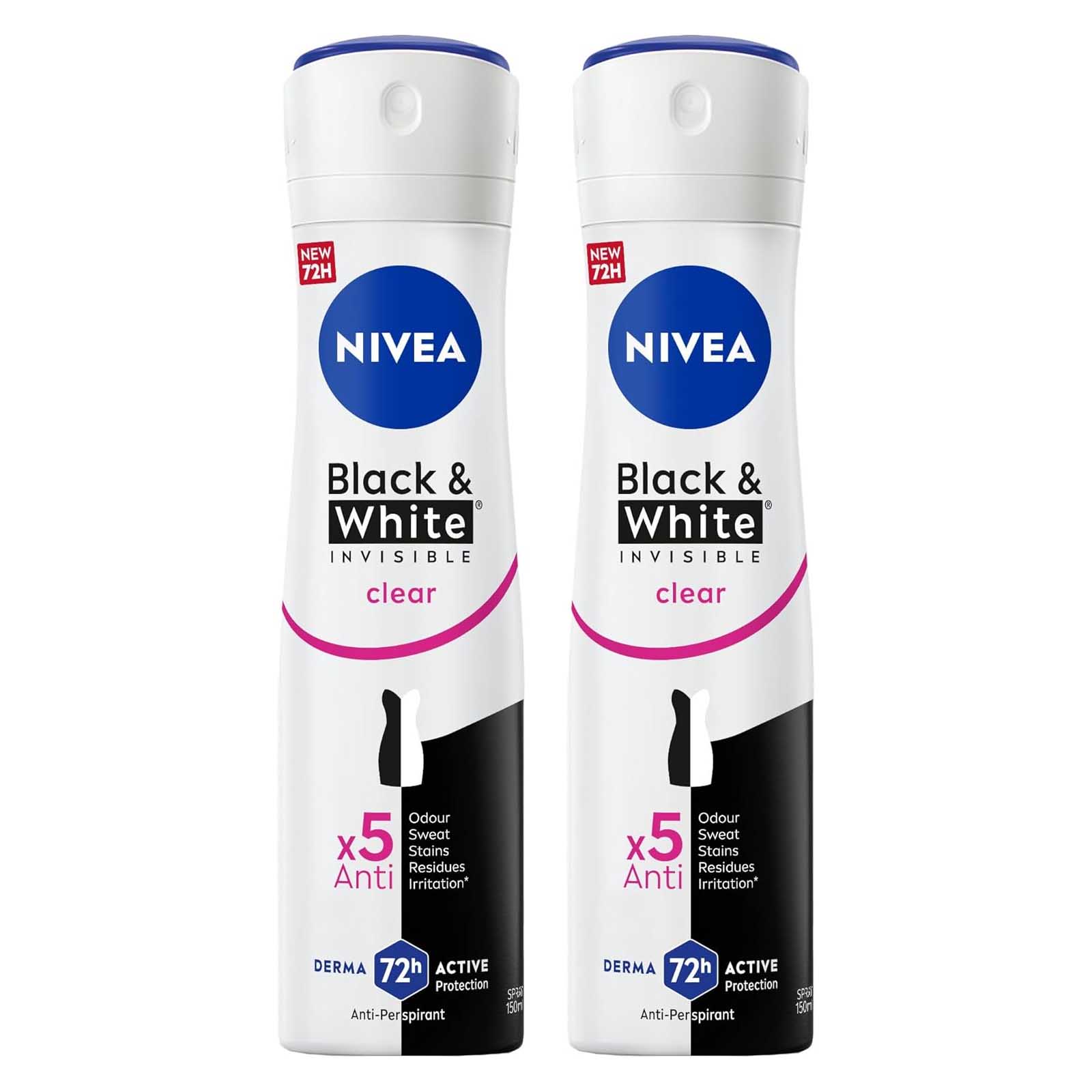 DEODORANT SPRAY ANTIPERS BLK & WHTE INVIS ORIGINAL WOMEN NIVEA ( 2 X 150 ml )