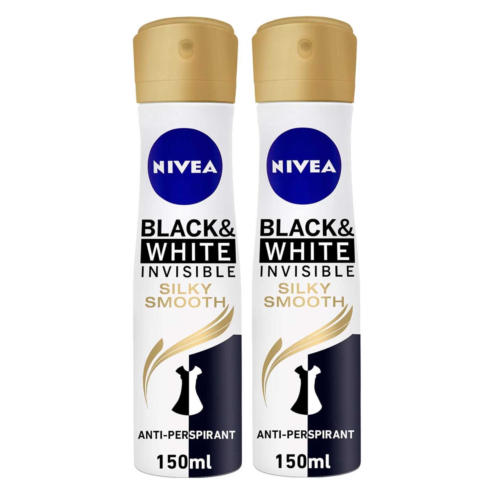 DEODORANT SPRAY ANTIPERS BLK & WHTE INVIS SILKY SMOOTH WOMEN NIVEA ( 2 X 150 ML )