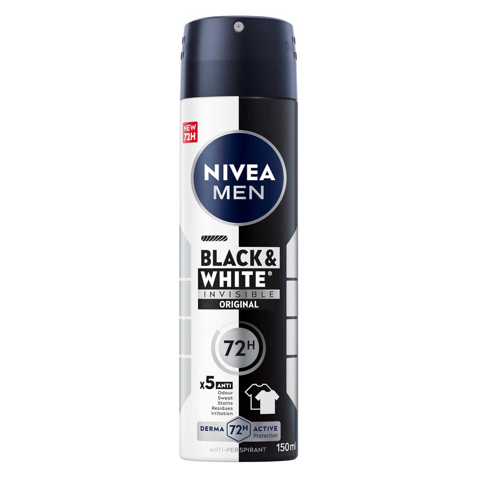 DEODORANT SPRAY ANTIPERS BLK & WHITE INVIS 72 HRS ORIGINAL MEN NIVEA ( 150 ML )