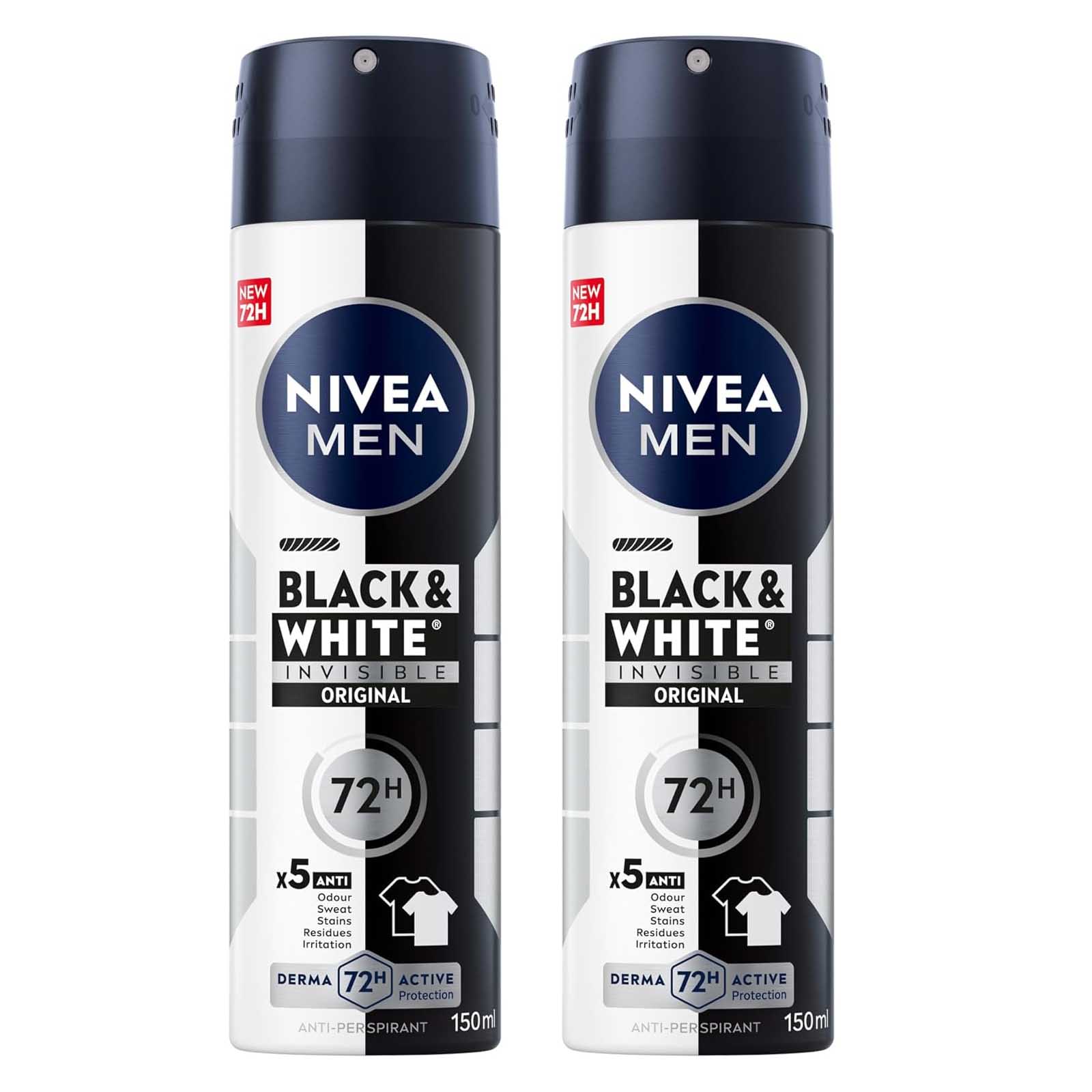 DEODORANT SPRAY ANTIPERS BLK & WHITE INVIS 72 HRS ORIGINAL MEN NIVEA ( 2 X 150 ML )