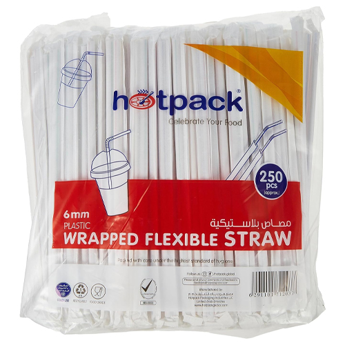  Hotpack - Flexible Straw 6Mm, 250 Pcs Wrapped