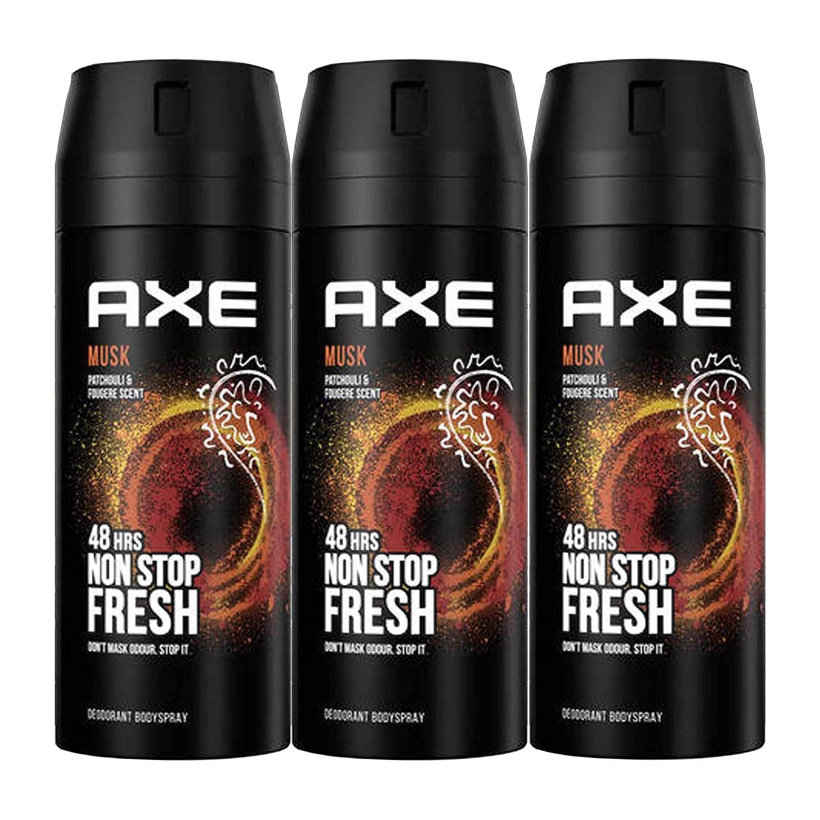 DEODORANT BODY SPRAY MEN MUSK AXE ( 3 X 150 ML )