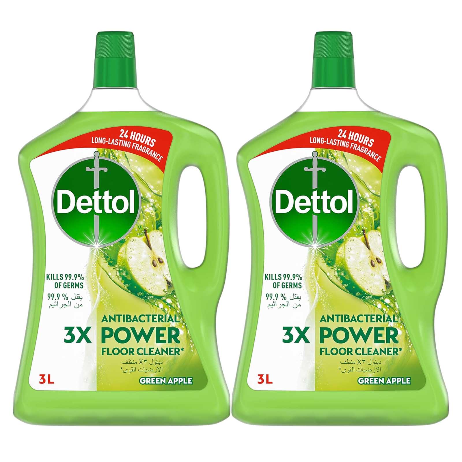 FLOOR CLEANER ANTIBACTERIAL POWER 3X GREEN APPLE DETTOL ( 2 X 3 LTR )