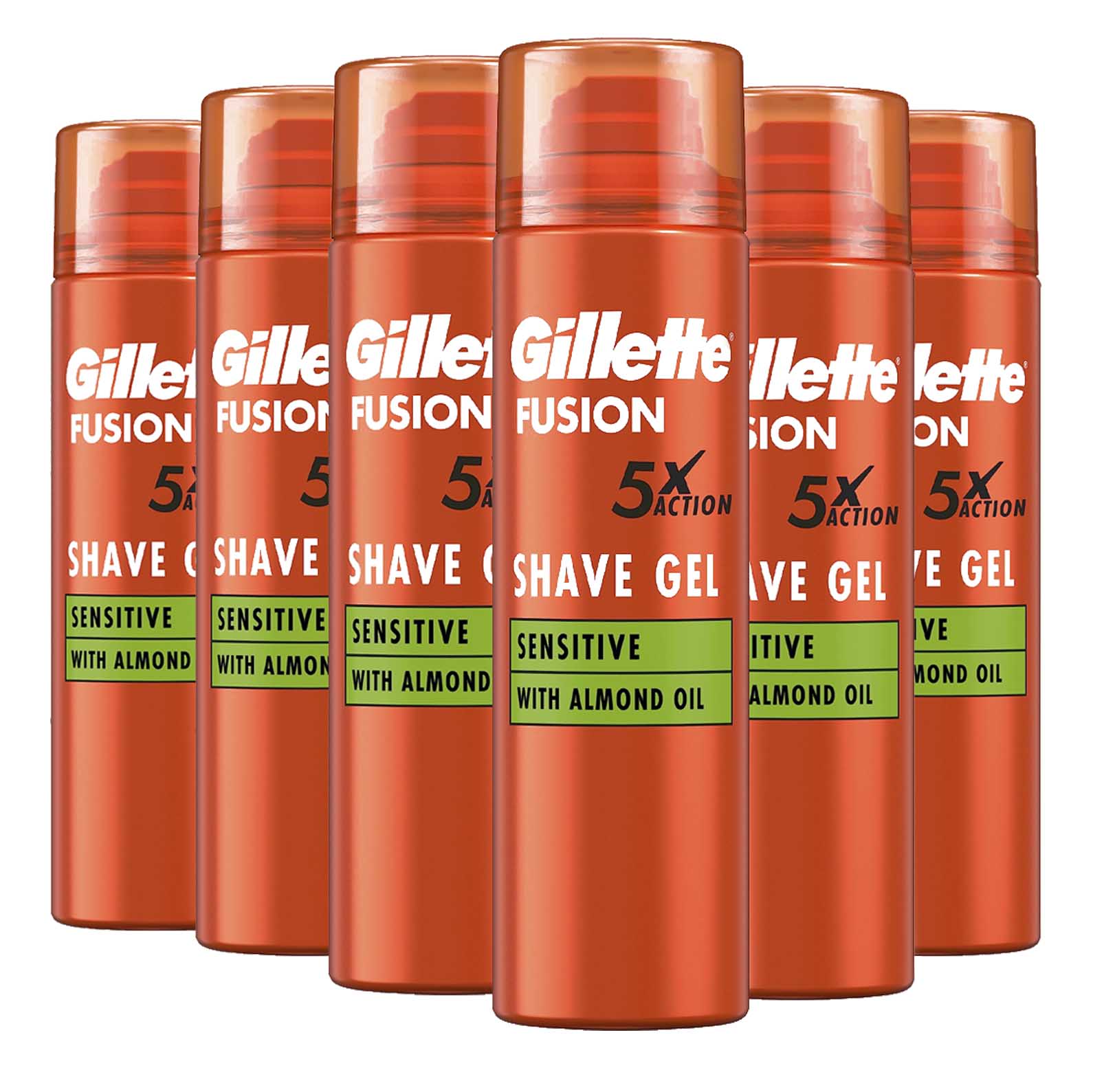 SHAVE GEL 5X ACTION SENSITIVE WITH ALMOND OIL FUSION GILLETTE ( 6 X 200 ML)