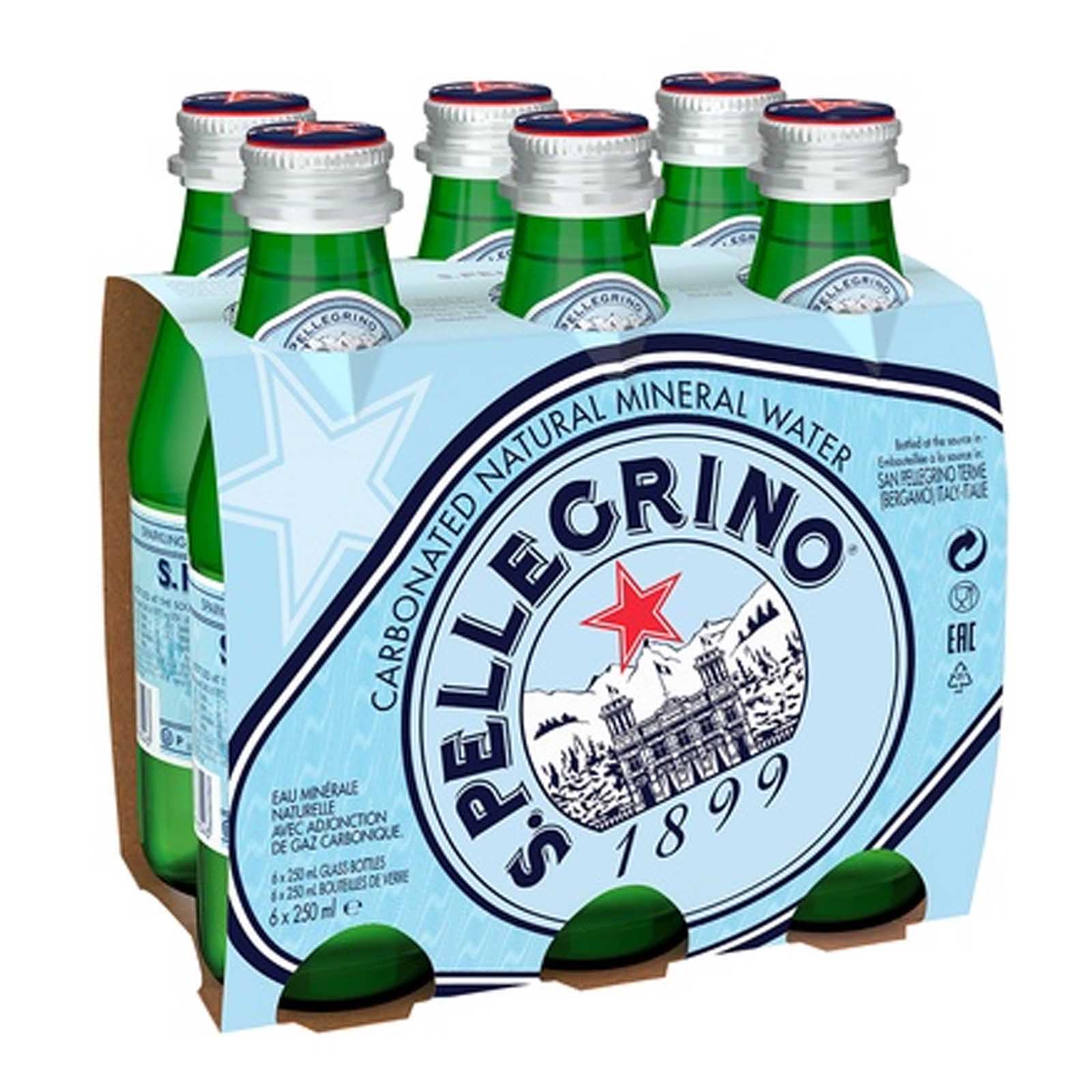 WATER SPARKLING GLASS BOTTLE SAN PELLEGRINO ( 6 X 250 ML )