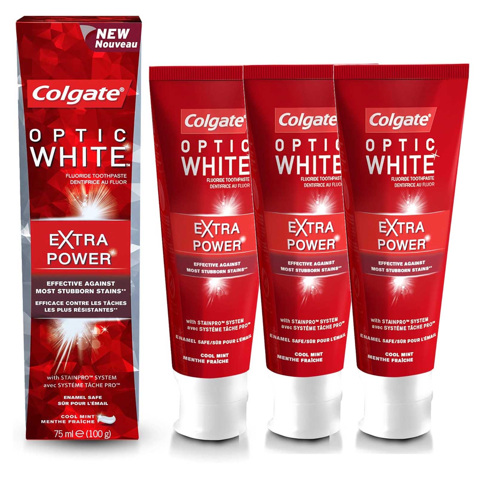  Colgate Optic White Extra Power Toothpaste 3 x 75 ml