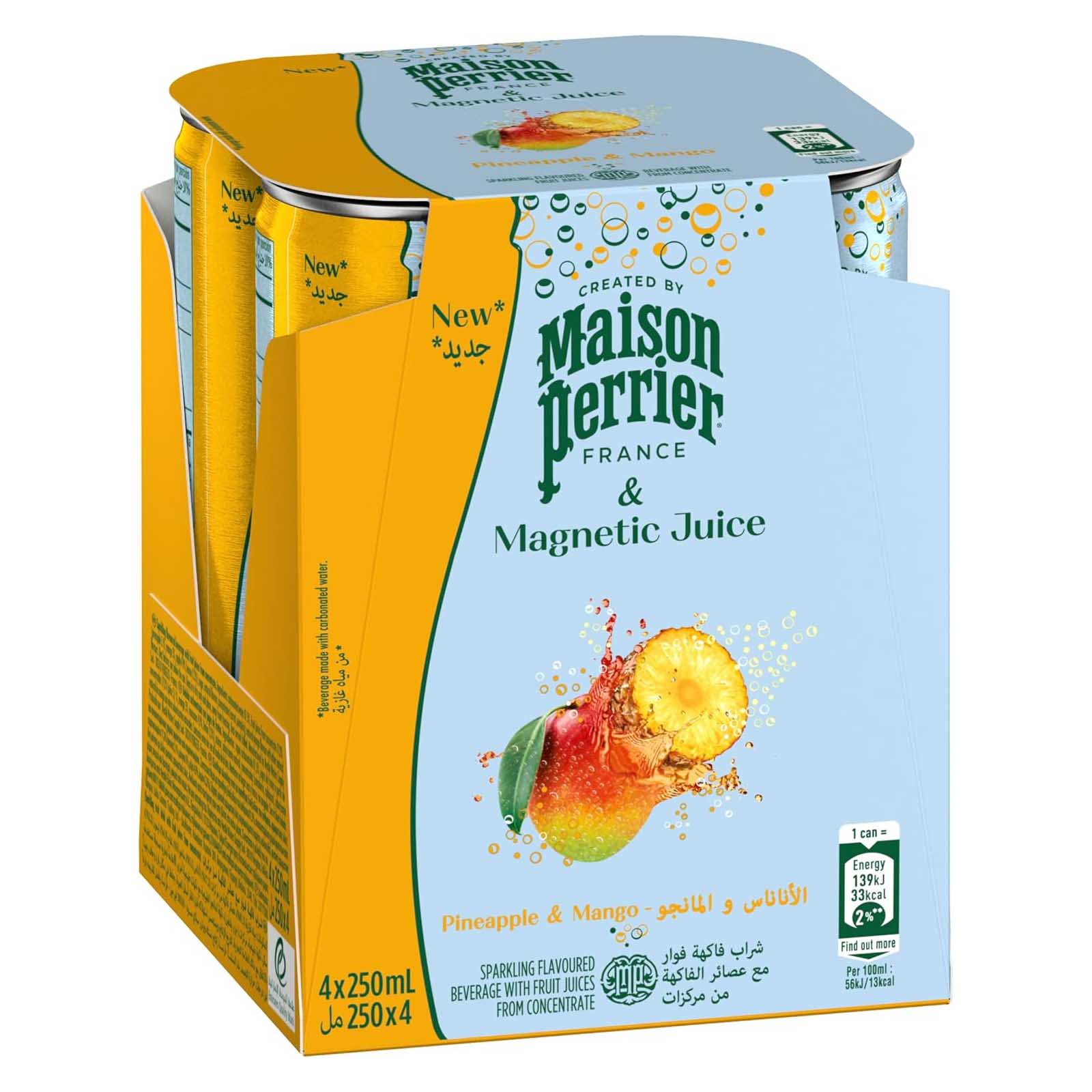 BEVERAGE SPARKLING PINEAPPLE & MANGO MAGNETIC JUICE MAISON PERRIER ( 4 X 250 ML )