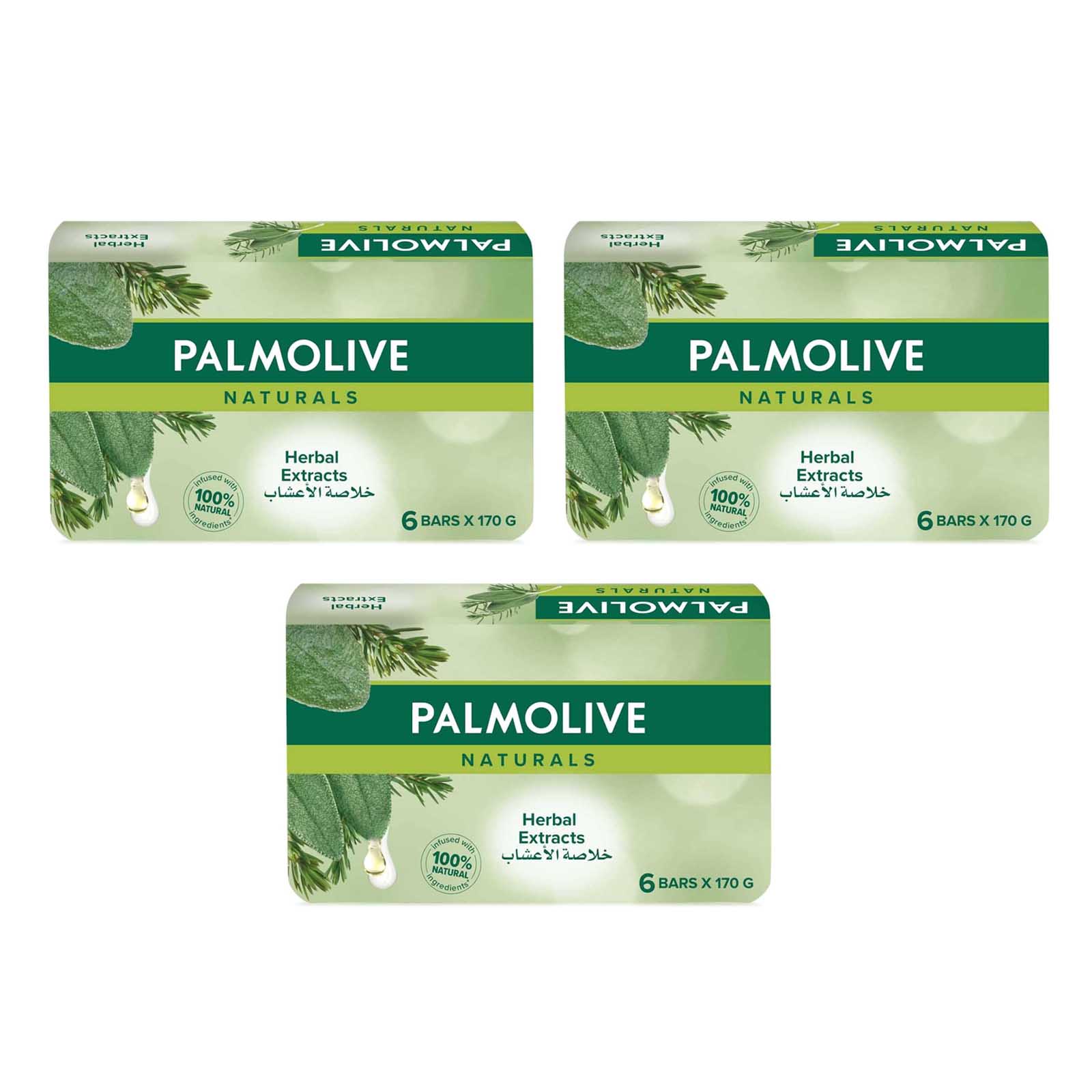 SOAP NATURALS HERBAL EXTRACTS PALMOLIVE ( 3 X 6 X 170 GM )