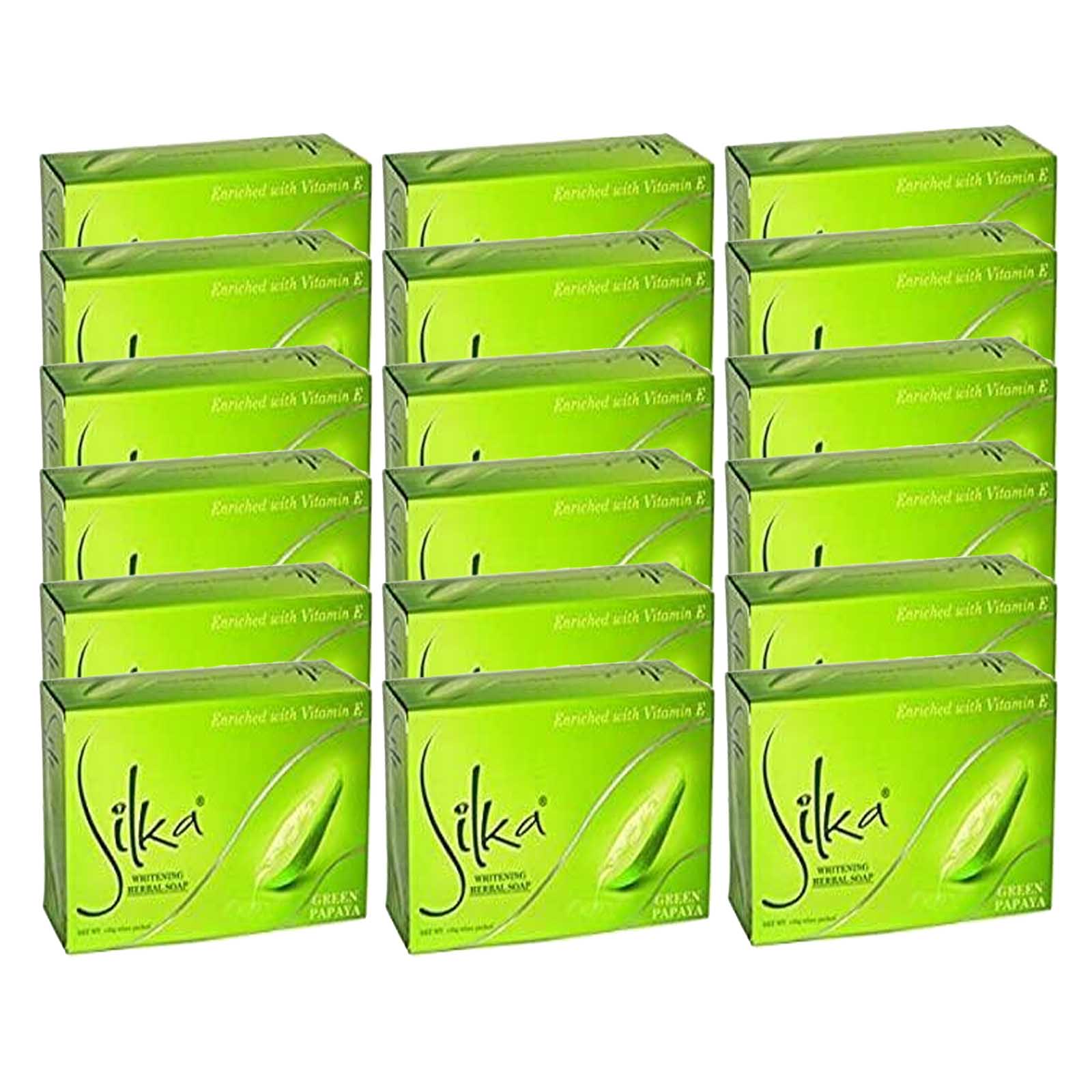 SOAP HERBAL WHITENING GREEN PAPAYA SILKA ( 3 X 6 X 135 GM )