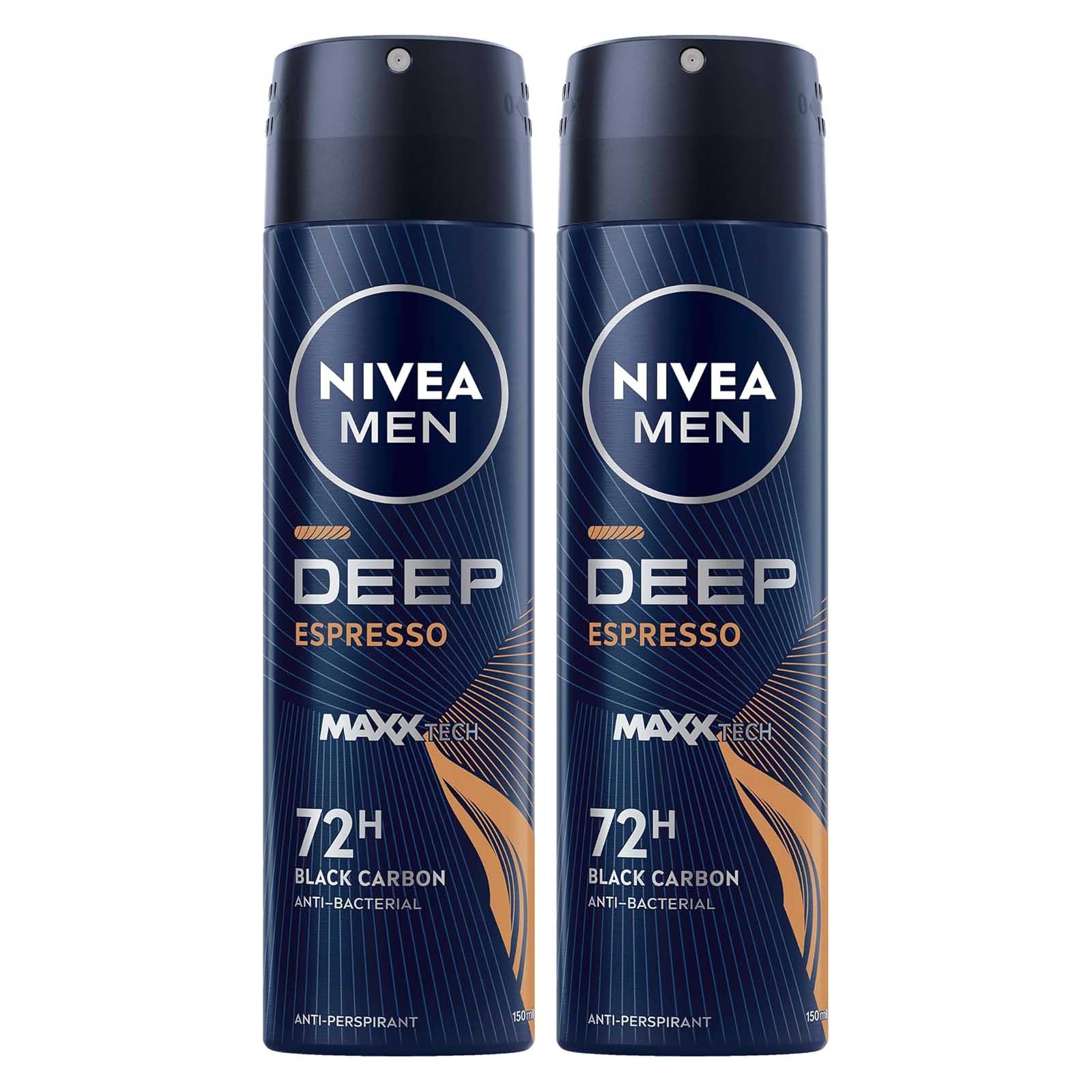 DEODORANT SPRAY DEEP ESPRESSO 72 HRS BLACK CARBON MEN NIVEA ( 2 X 150 ML )