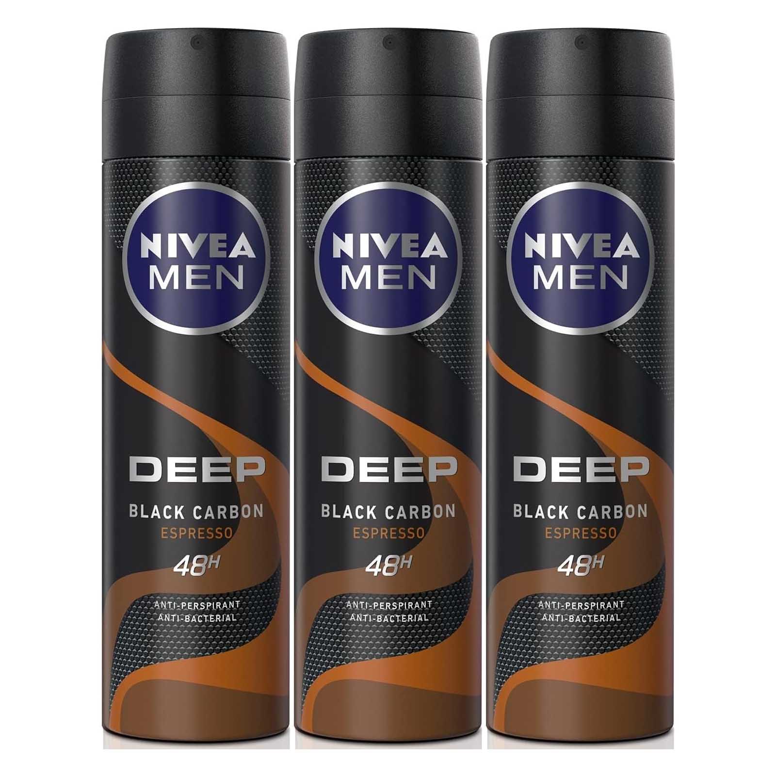DEODORANT SPRAY DEEP ESPRESSO 72 HRS BLACK CARBON MEN NIVEA ( 3 X 150 ML )