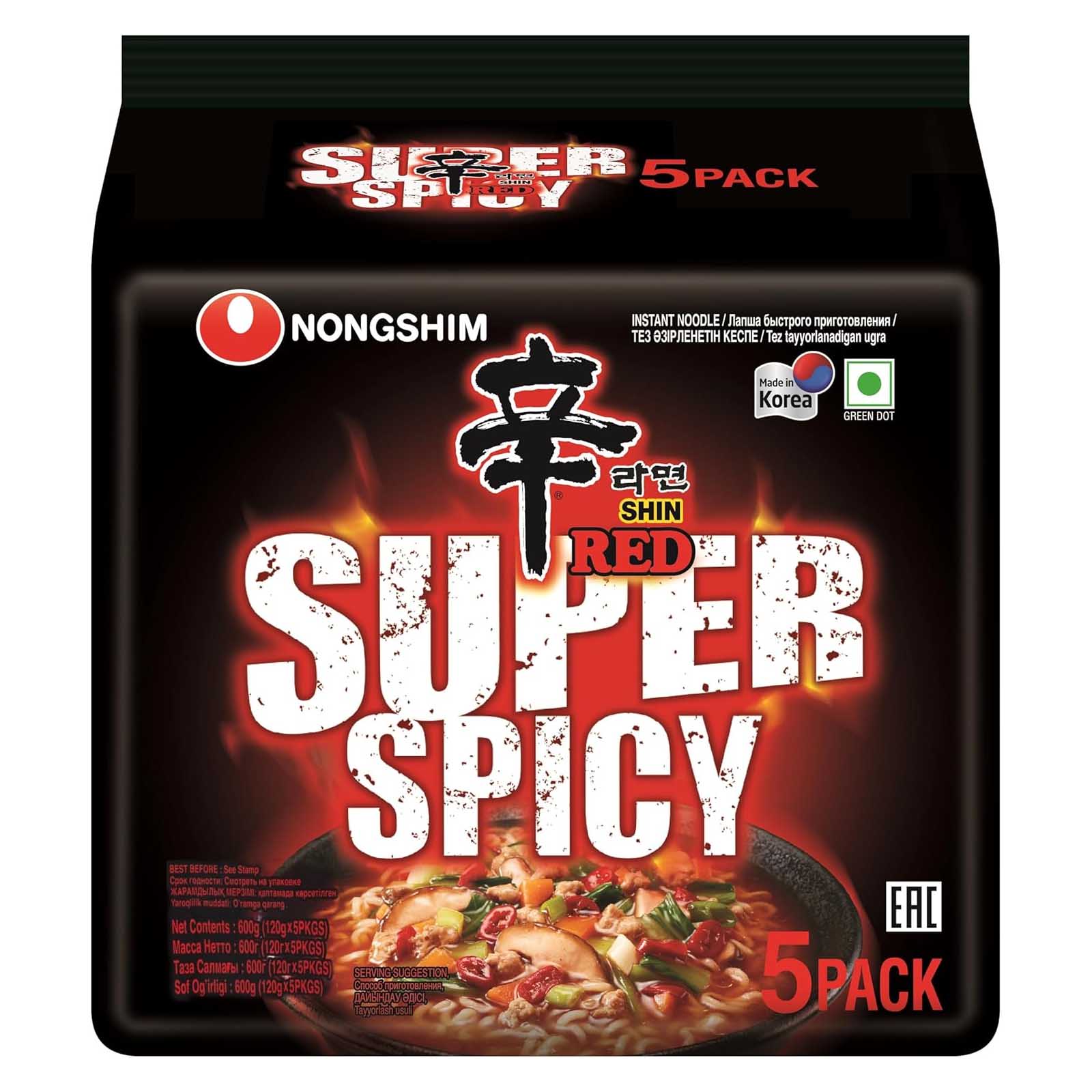 NOODLES  SHIN RAMYUN RED SUPER SPICY NONGSHIM ( 5 X 120 GM )
