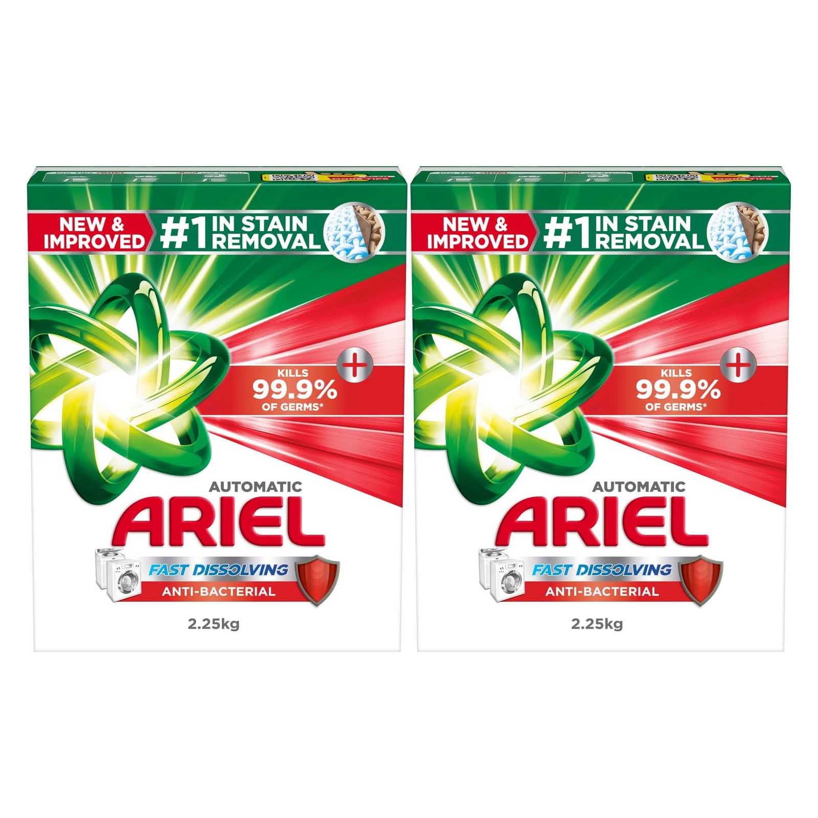 LAUNDRY DETERGENT POWDER AUTOMATIC ANTIBACTERIAL FAST DISSOLVING ARIEL ( 2 X 2.25 KG )