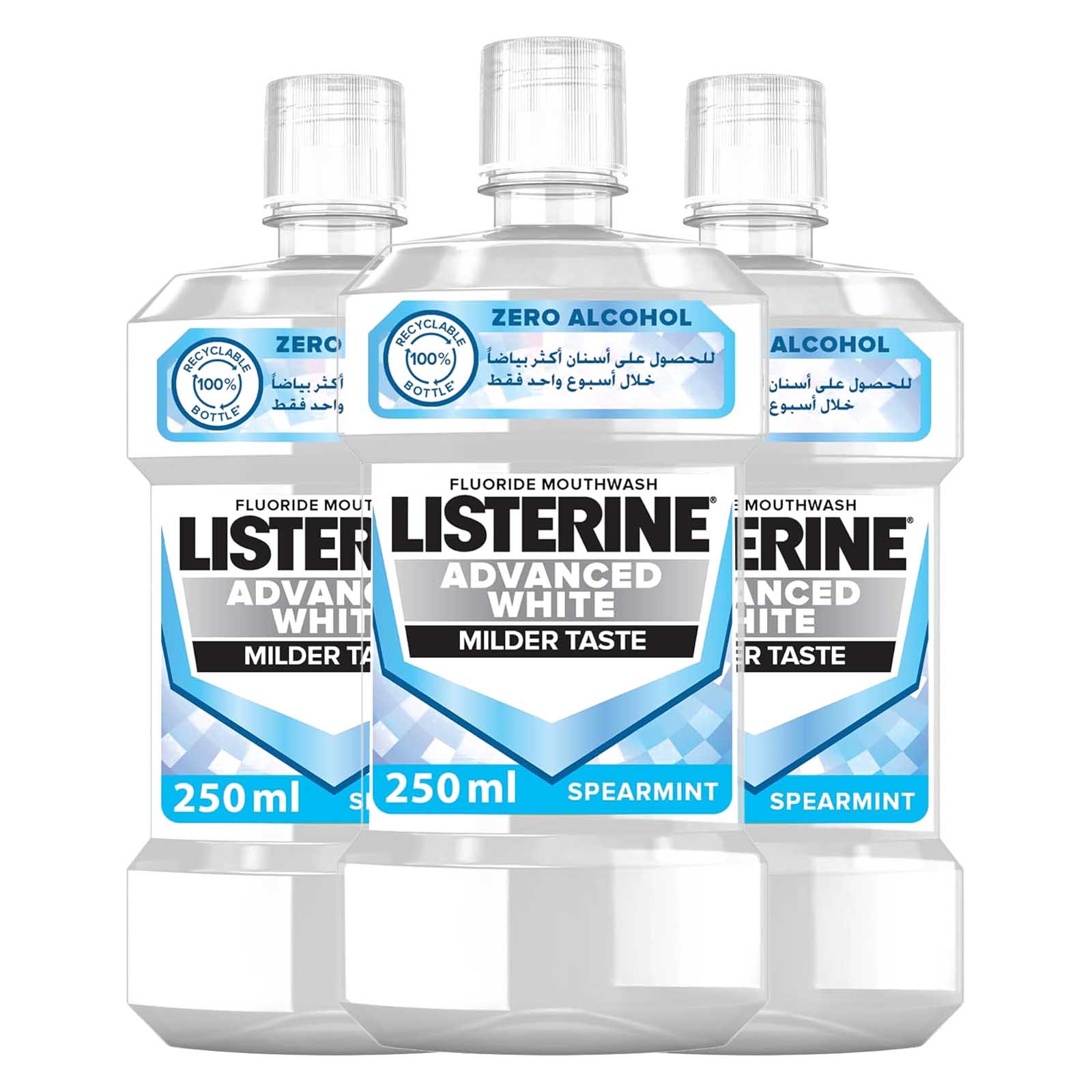 MOUTH WASH ADVANCED WHITE MILDER TASTE LISTERINE ( 3 X 250 ML )