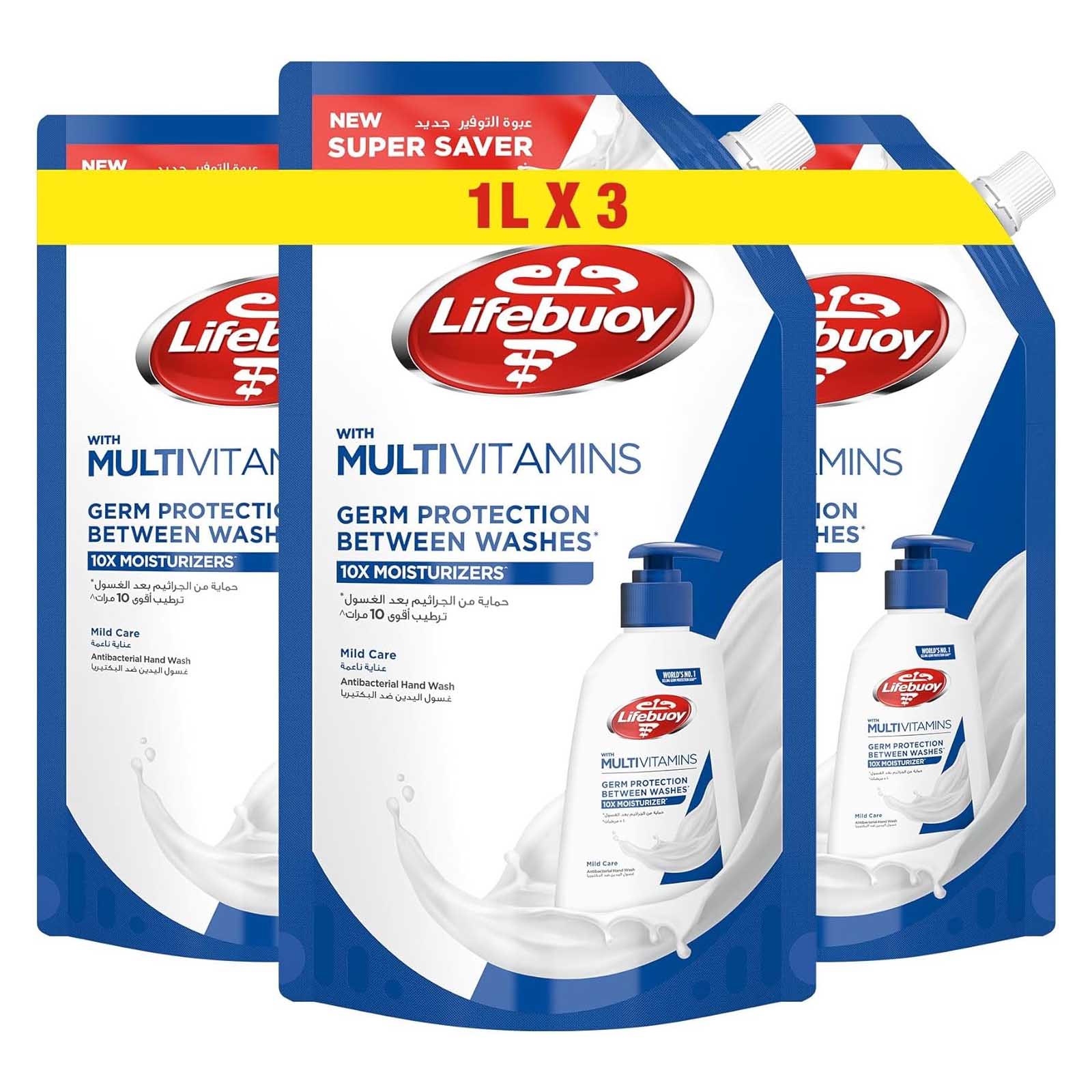 HAND WASH ANTIBACTERIAL MILD CARE LIFEBUOY ( 3 X 1000 ML )