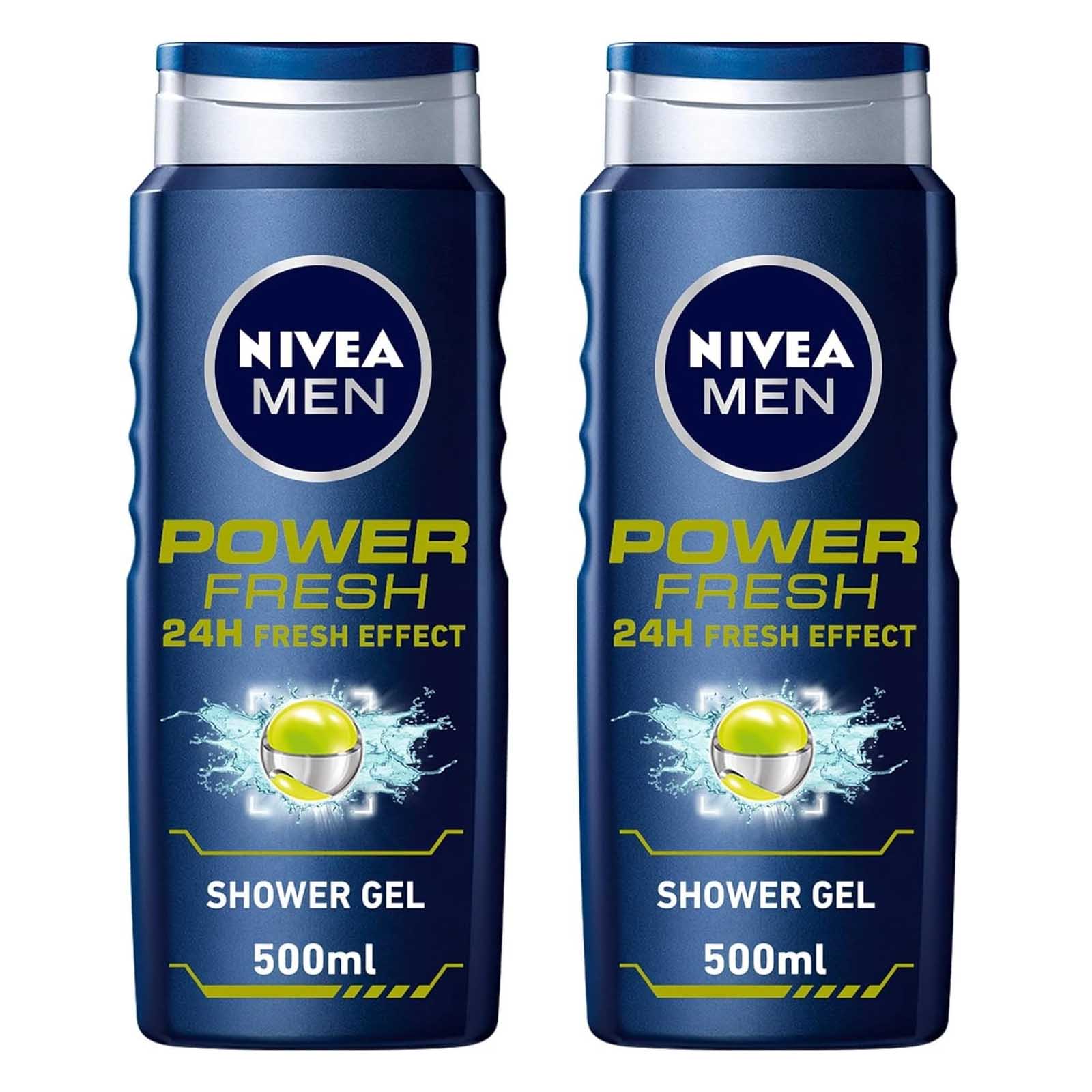 SHOWER GEL MEN 3 IN 1 POWER 24H FRESH NIVEA ( 2 X 500 ML )
