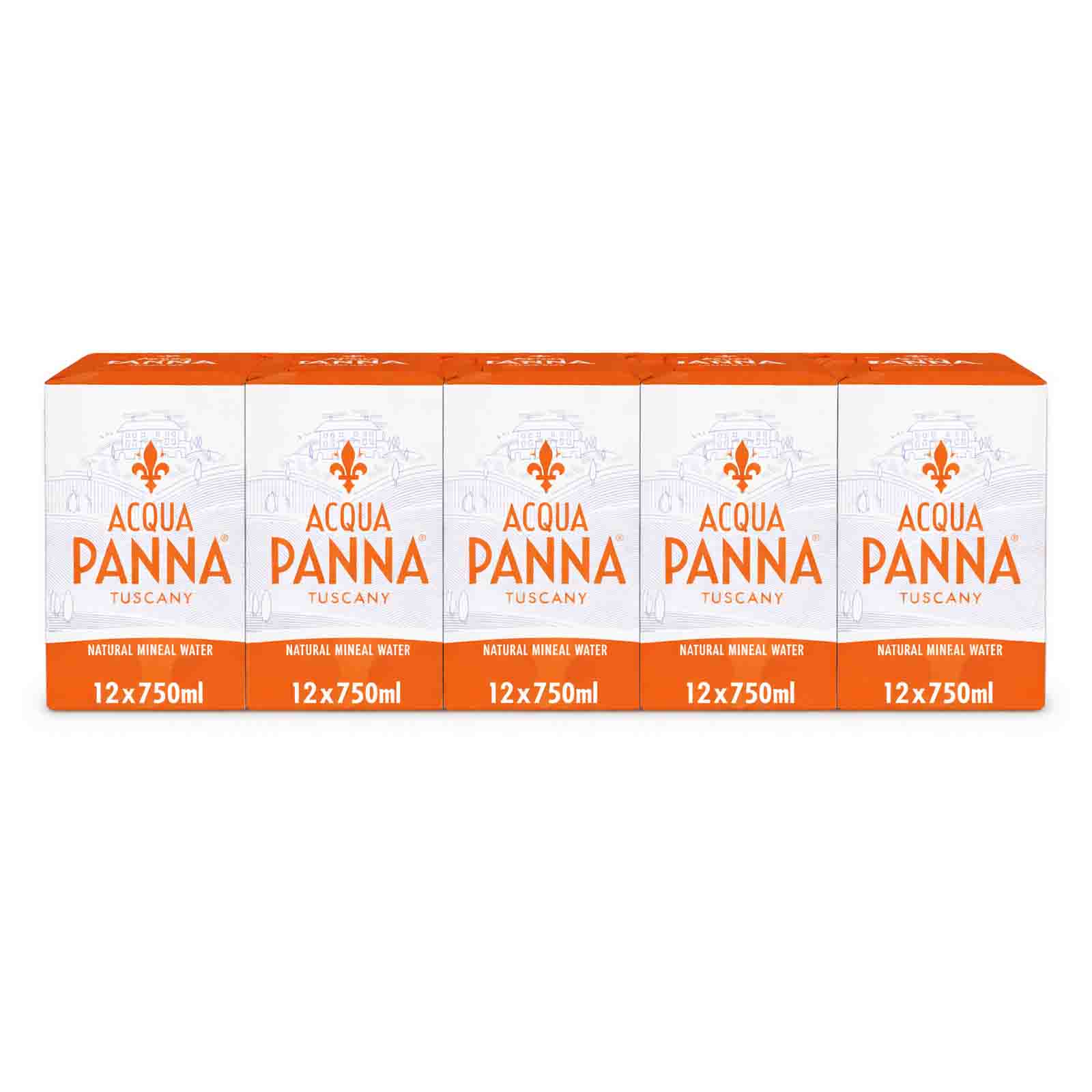 WATER MINERAL GLASS BOTTLE ACQUA PANNA ( 5 X 12 X 750 ML )