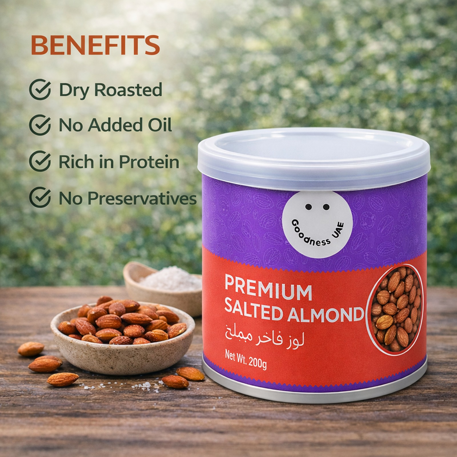Goodness Dry Roasted Salted Almonds | No Added Oil | Rich in Protein | No Preservatives | Healthy Snack | 2 x 200 g