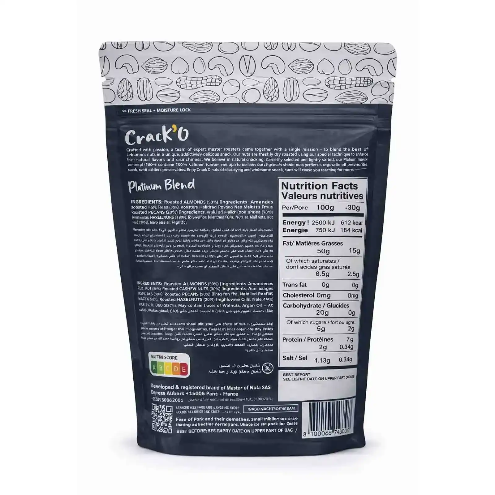 Crack O Platinum Blend Dry Roasted Nuts – Lightly Salted, Premium Mixed Nuts , 2 x 250 g