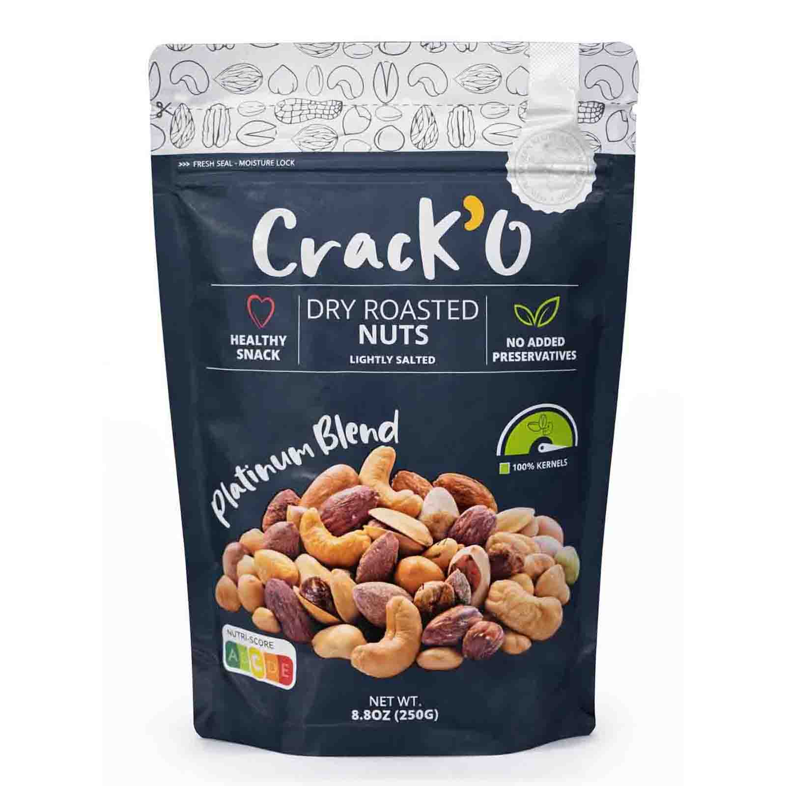 Crack O Platinum Blend Dry Roasted Nuts – Lightly Salted, Premium Mixed Nuts , 250 g