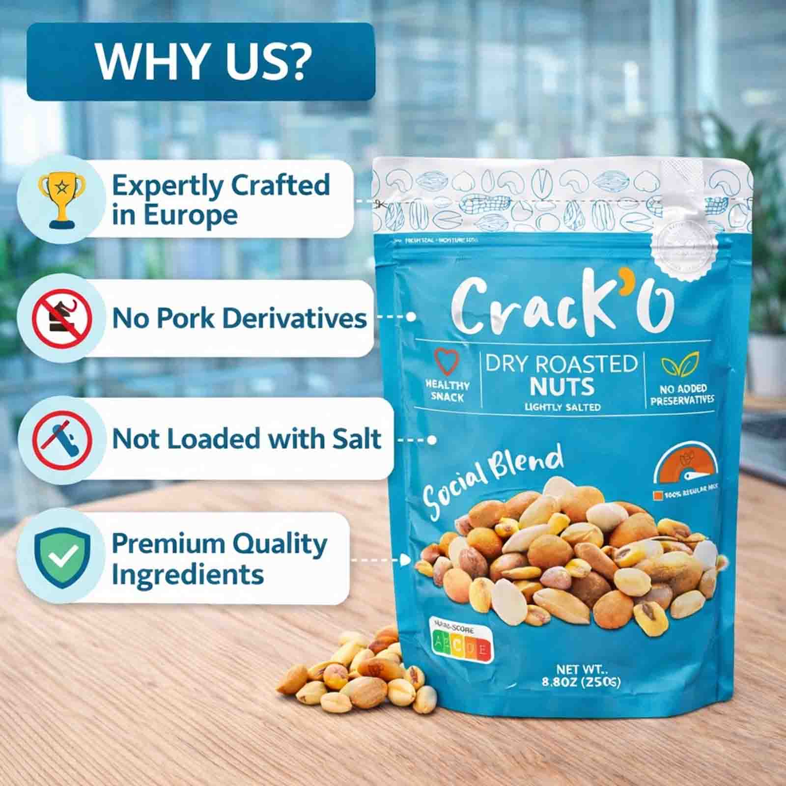 Crack O Social Blend Dry Roasted Nuts – Lightly Salted, Premium Mixed Nuts , 2 x 250 g