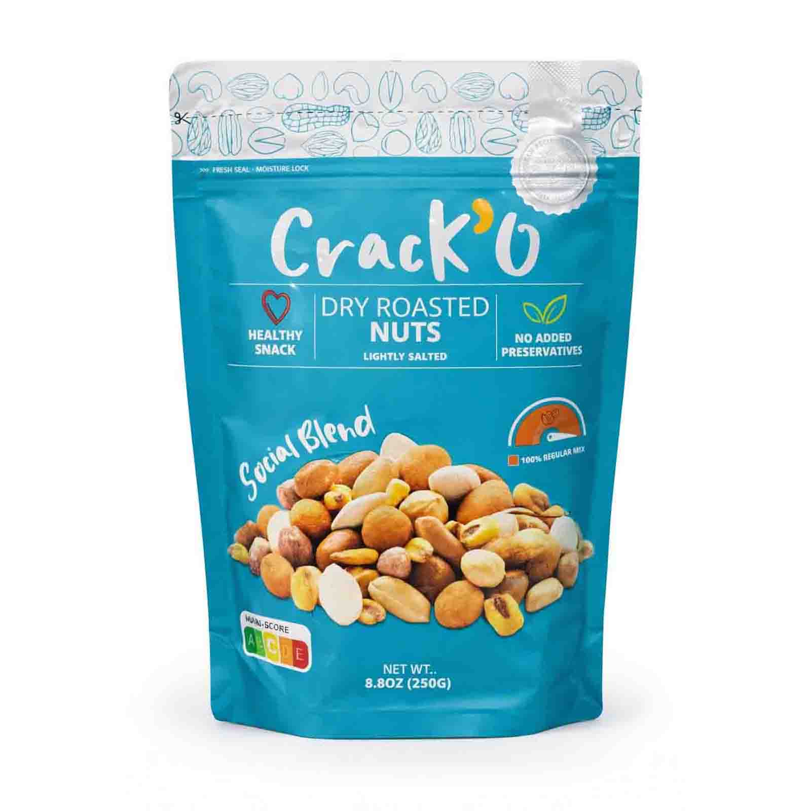Crack O Social Blend Dry Roasted Nuts – Lightly Salted, Premium Mixed Nuts , 250 g