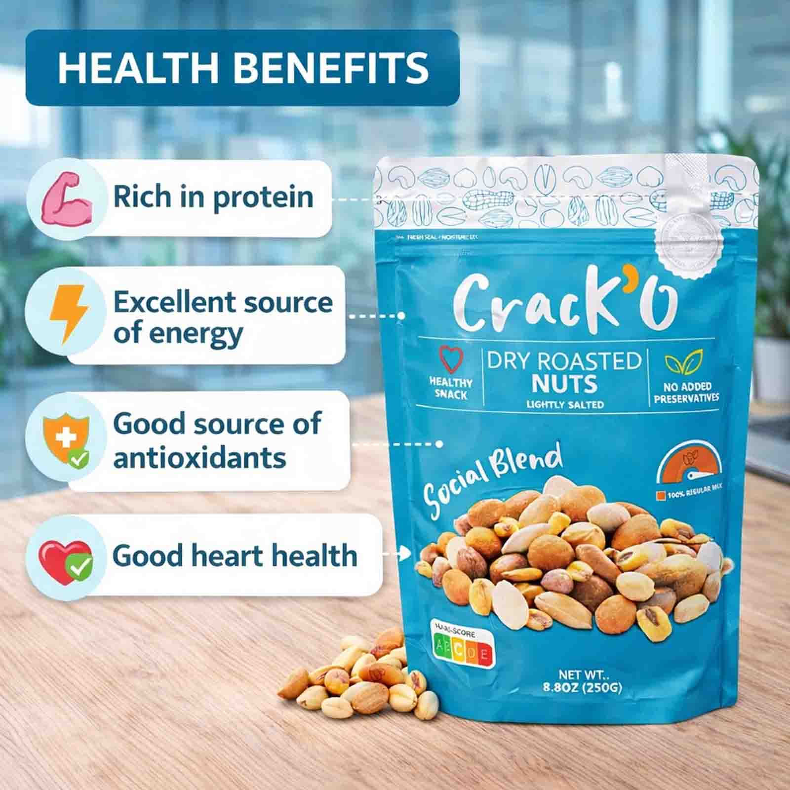 Crack O Social Blend Dry Roasted Nuts – Lightly Salted, Premium Mixed Nuts , 2 x 250 g