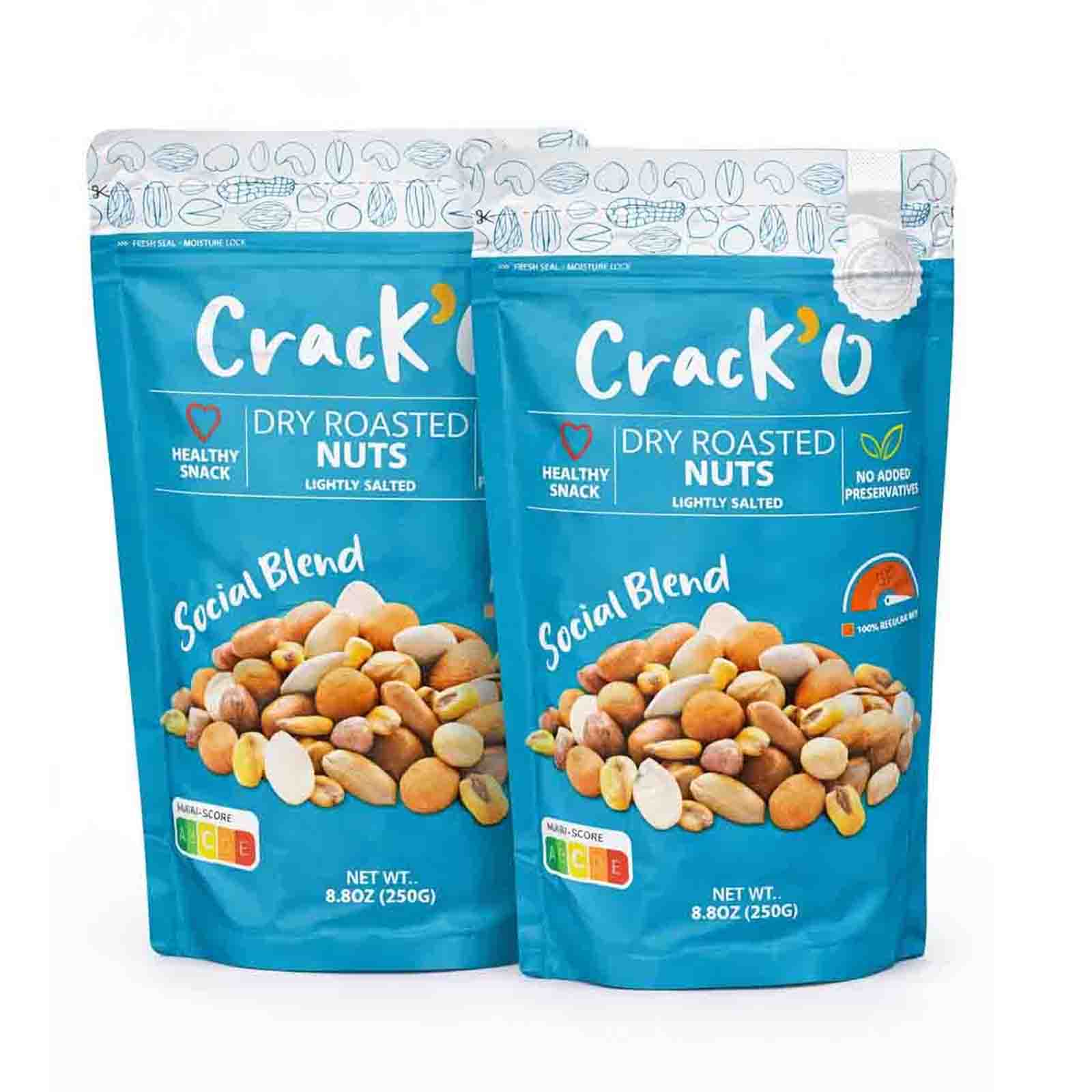 Crack O Social Blend Dry Roasted Nuts – Lightly Salted, Premium Mixed Nuts , 2 x 250 g