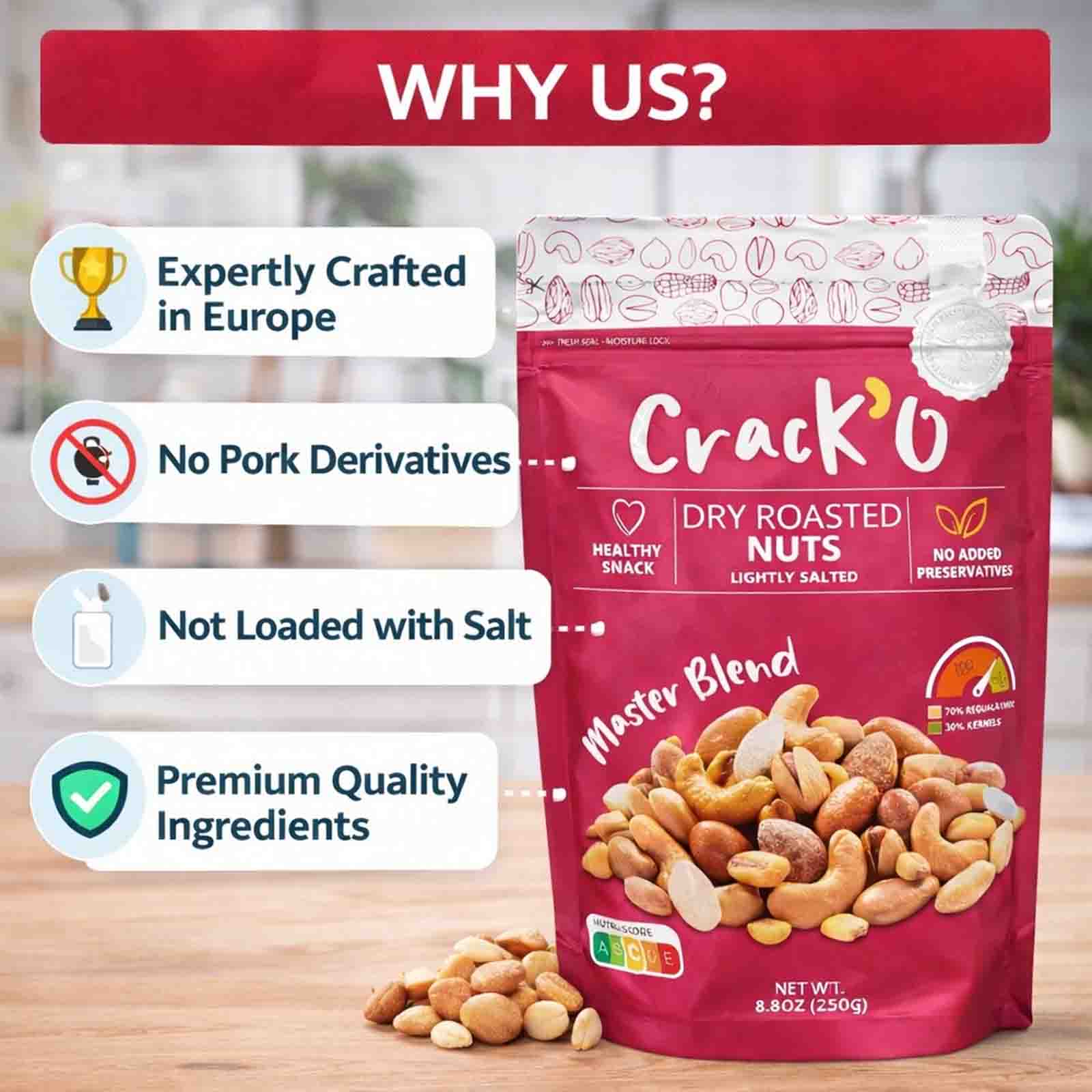 Crack O Master Blend Dry Roasted Nuts – Lightly Salted, Premium Mixed Nuts , 250 g