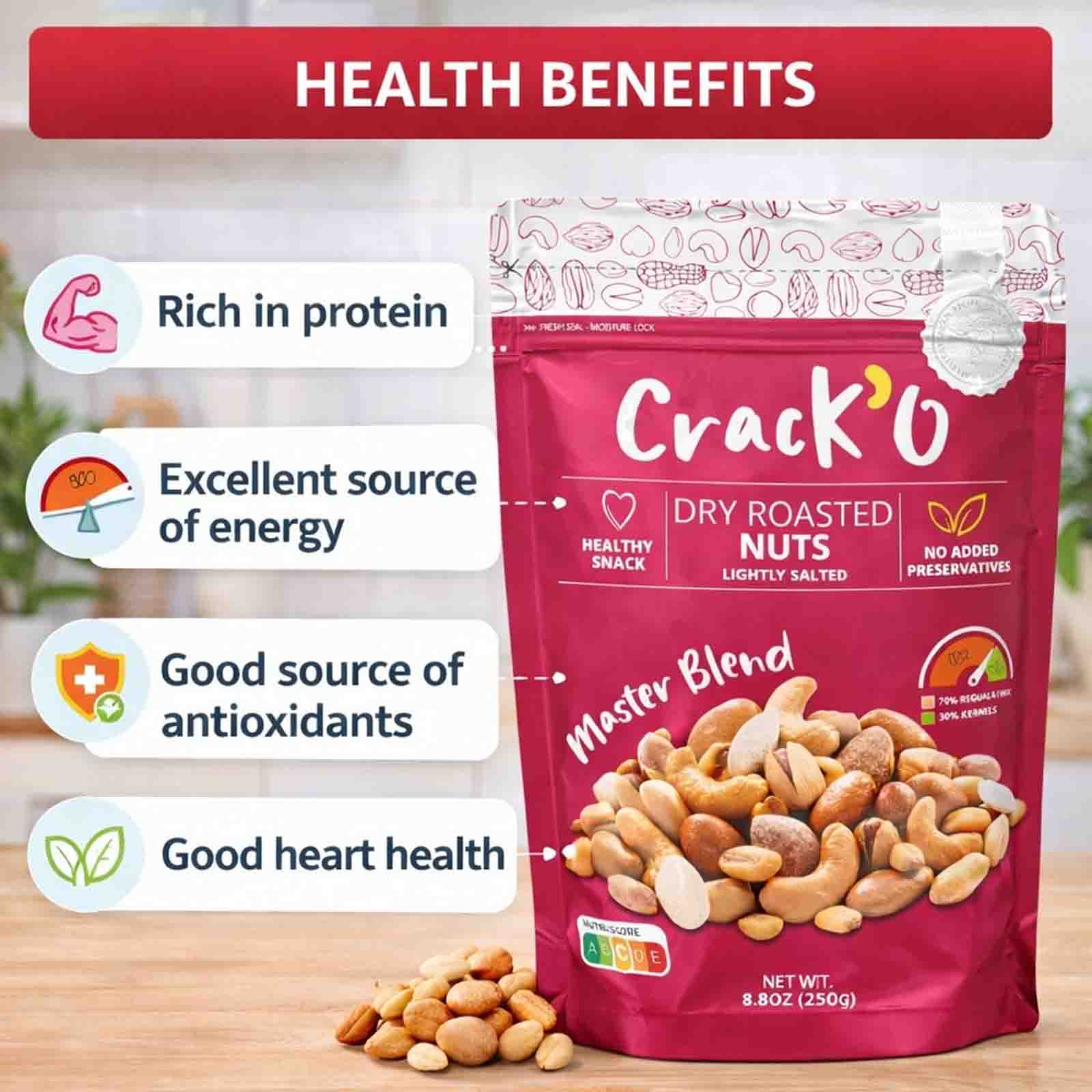  Crack O Master Blend Dry Roasted Nuts – Lightly Salted, Premium Mixed Nuts , 2 x 250 g