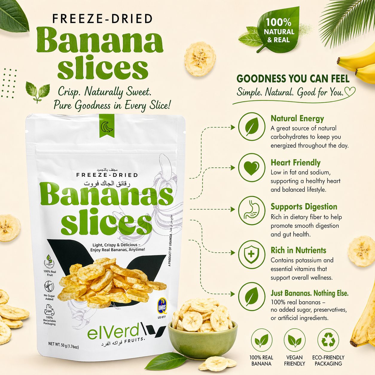  Elverd Fruits Freeze Dried Banana Slice Snack 50 g