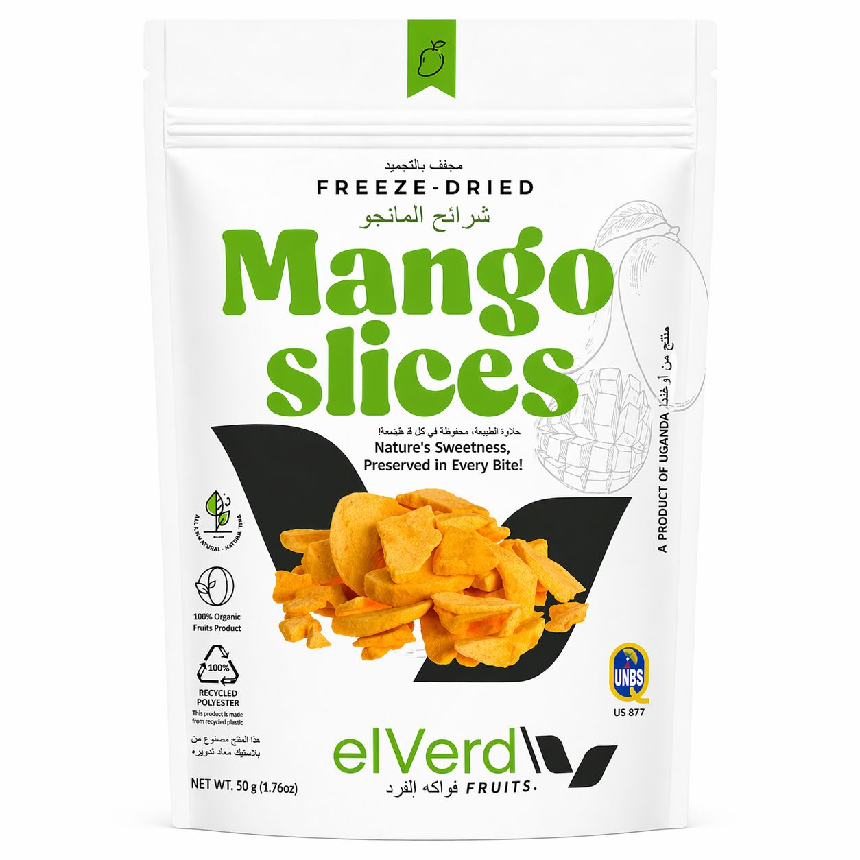 FREEZE DRIED MANGO SLICES ELVERD FRUITS ( 50 GM )